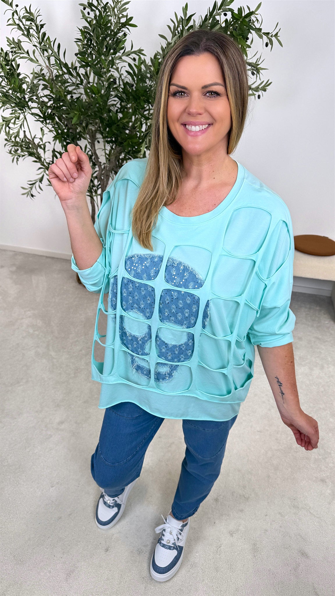 Langarmshirt Power Cut-Out *Mint* SKULL