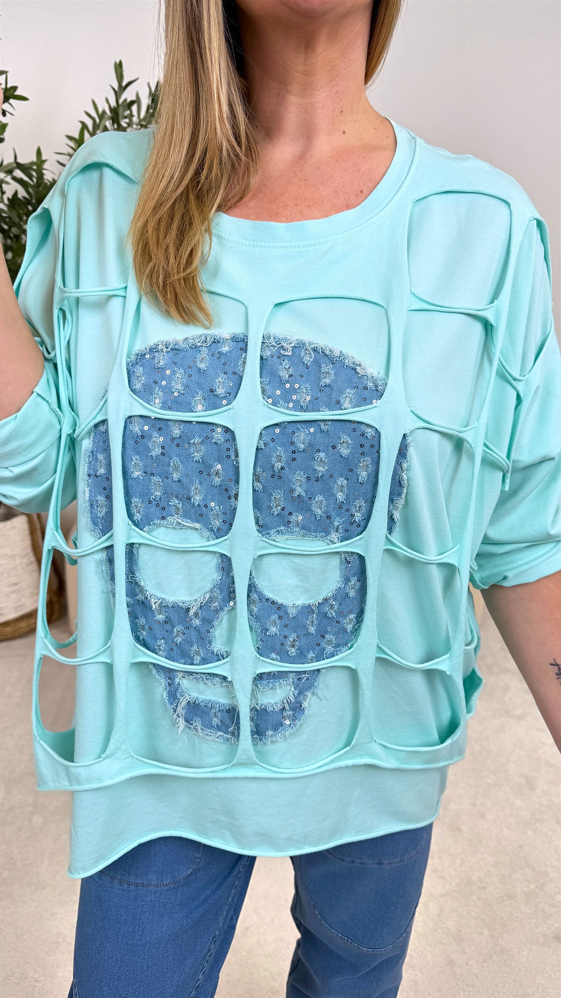 Langarmshirt Power Cut-Out *Mint* SKULL