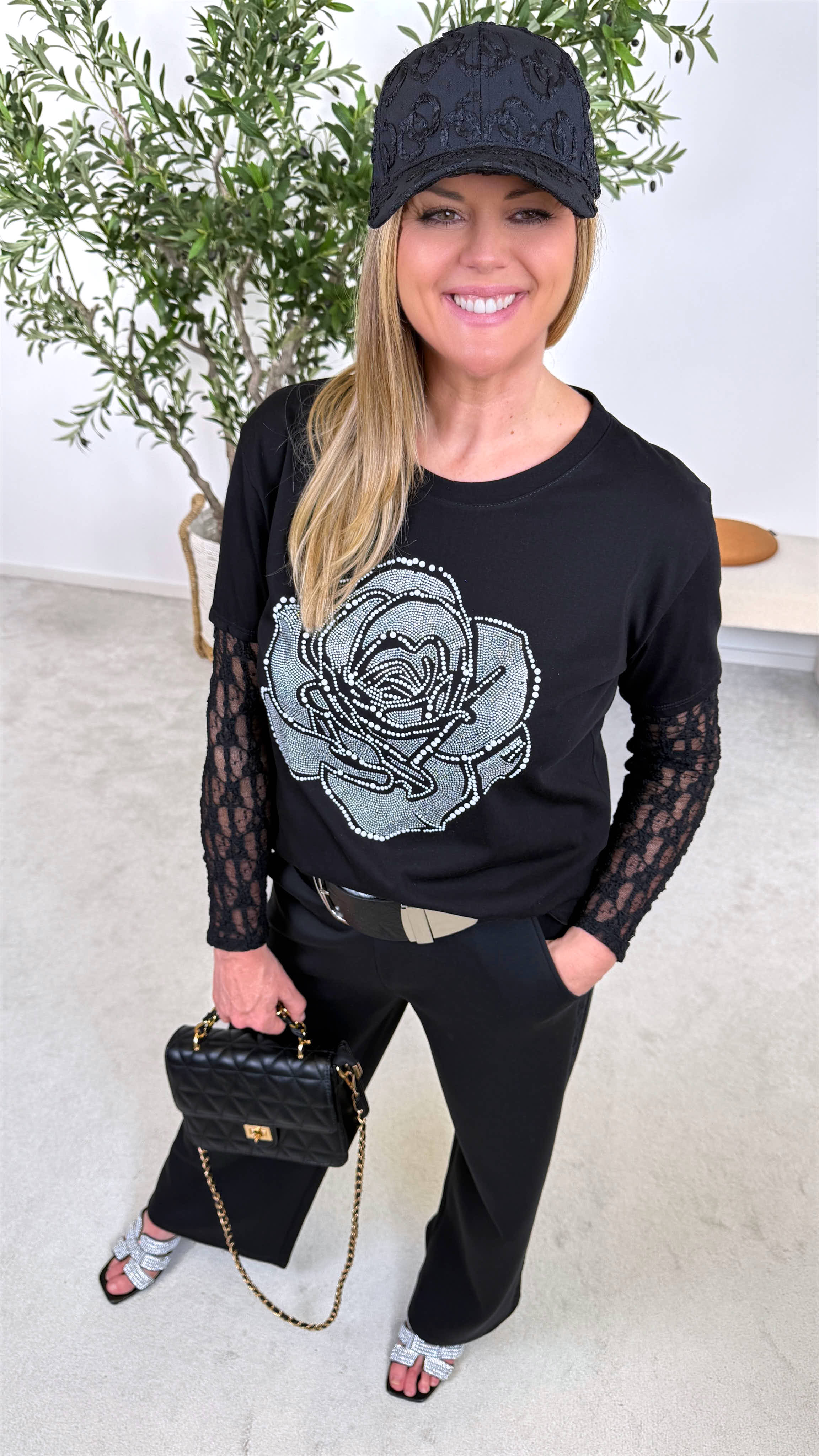 Langarmshirt Rose Poetry *Schwarz*