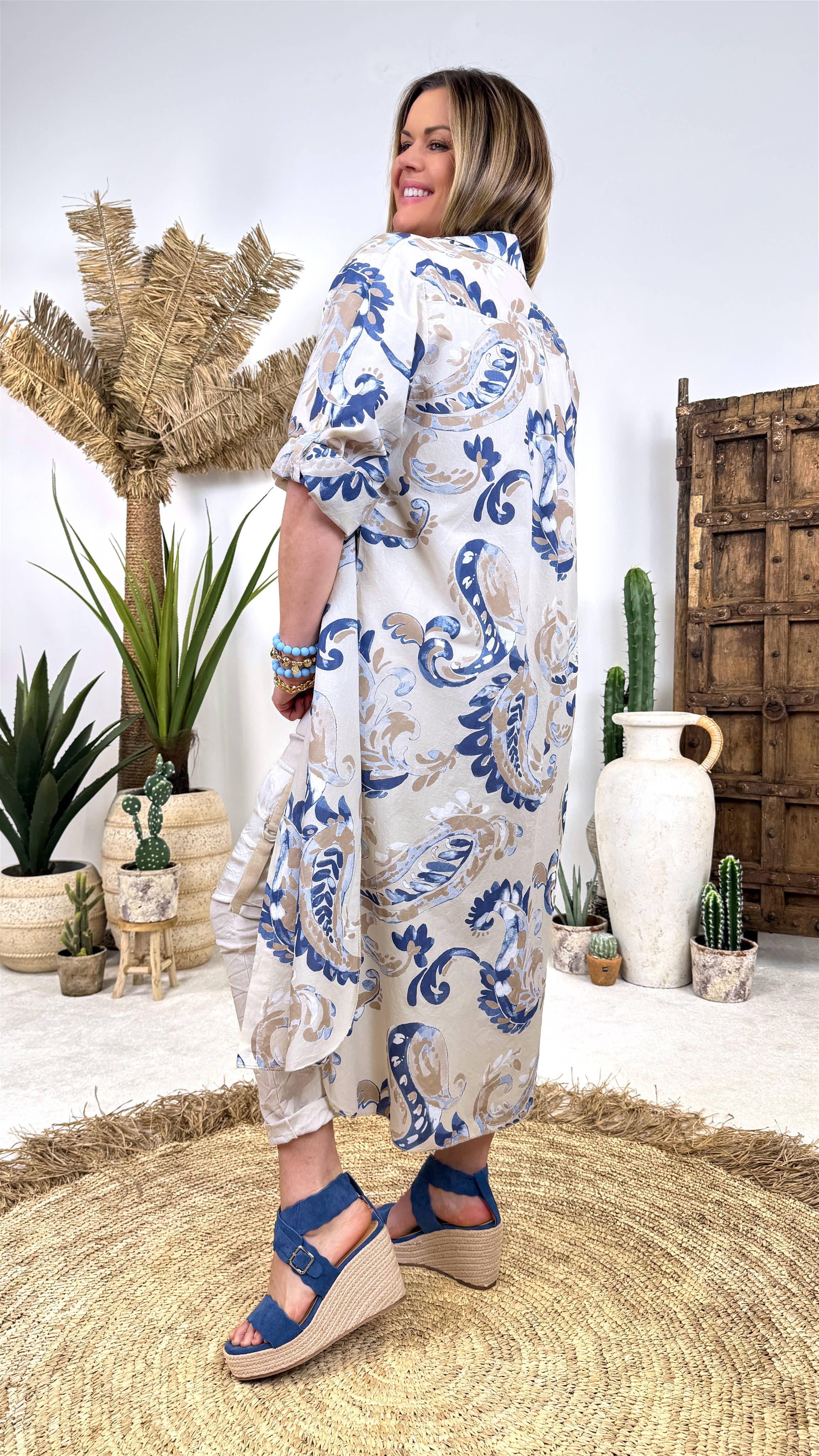 Long-Bluse Blue Palace *Beige*