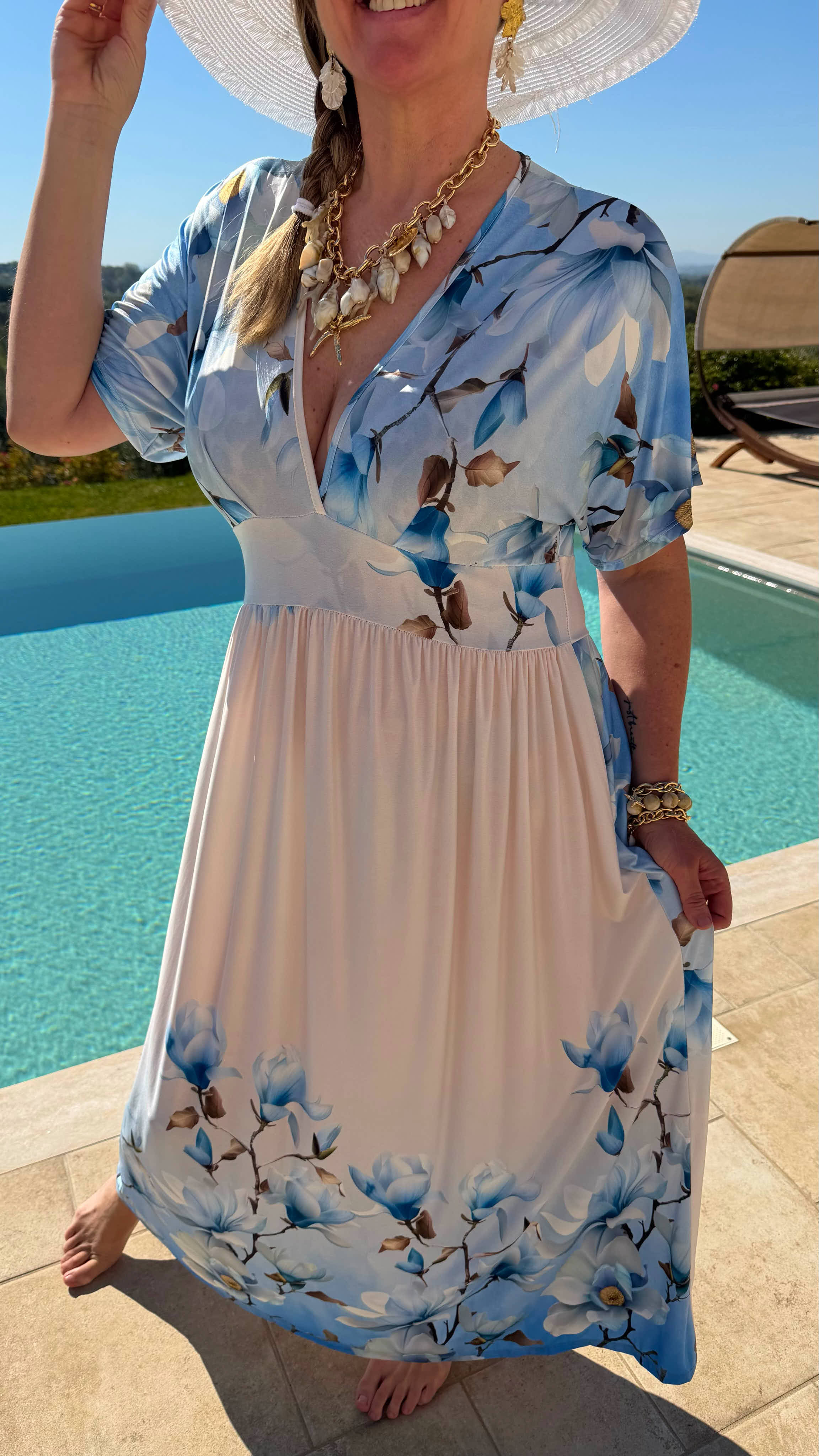 Langes Kleid Blush Blossom *Blau*
