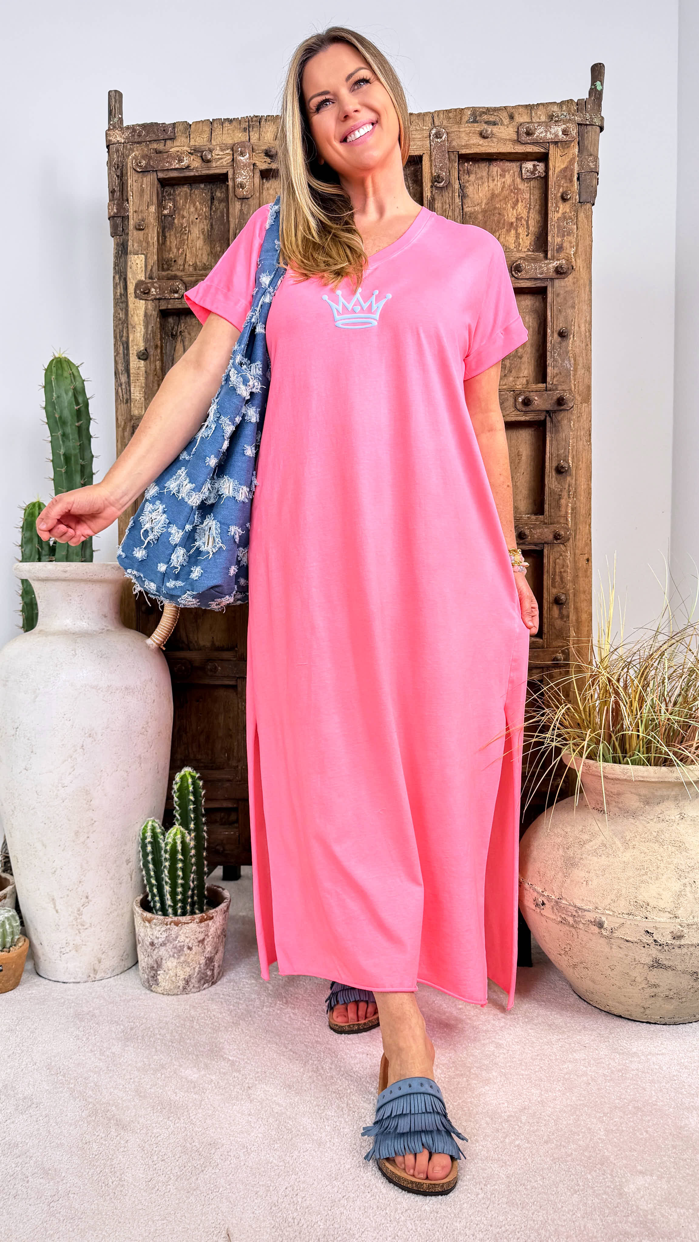 Langes Kleid Princess Crown *Neon Apricot*