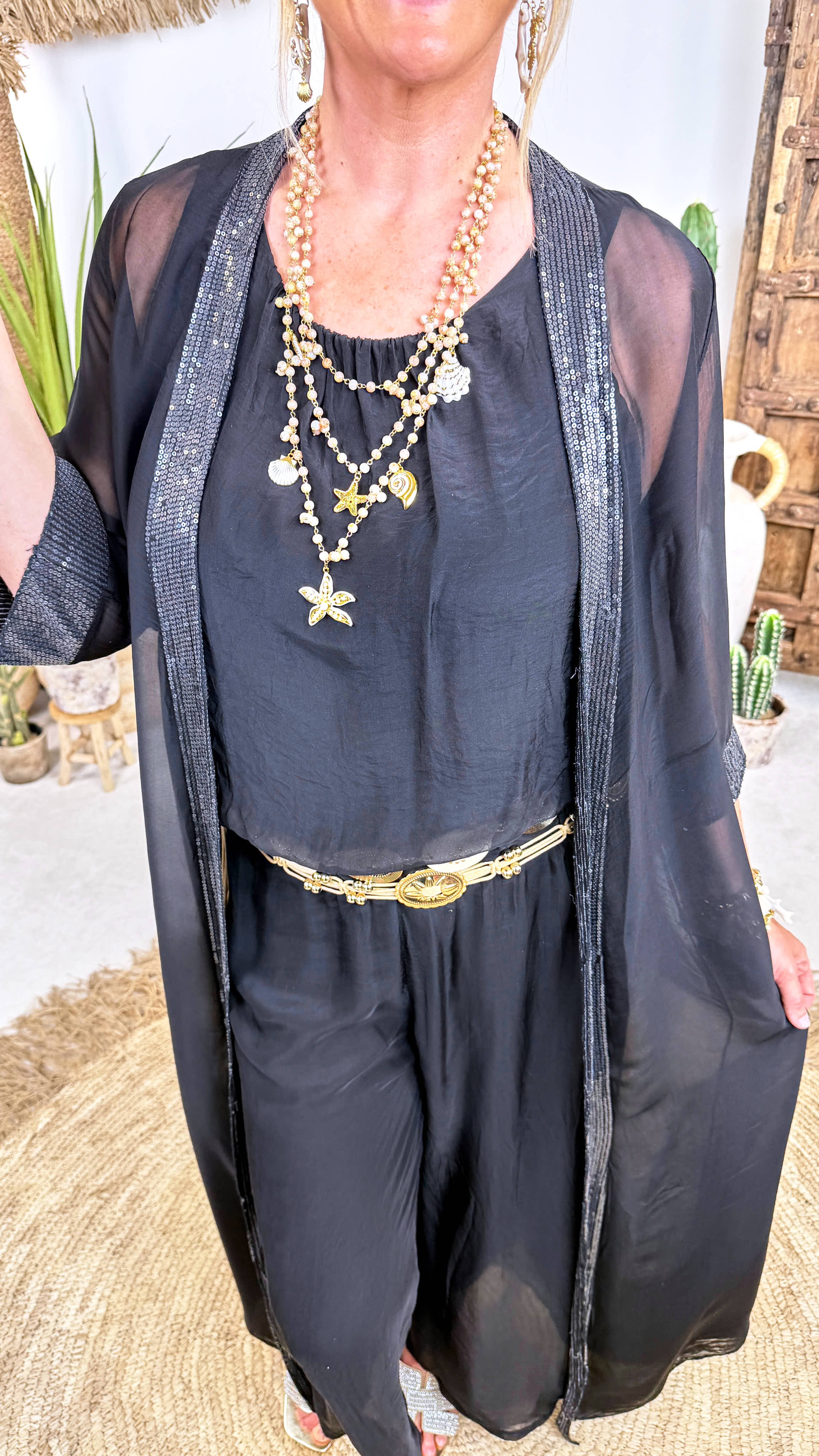 Seiden Kaftan Nude Glow *Schwarz*