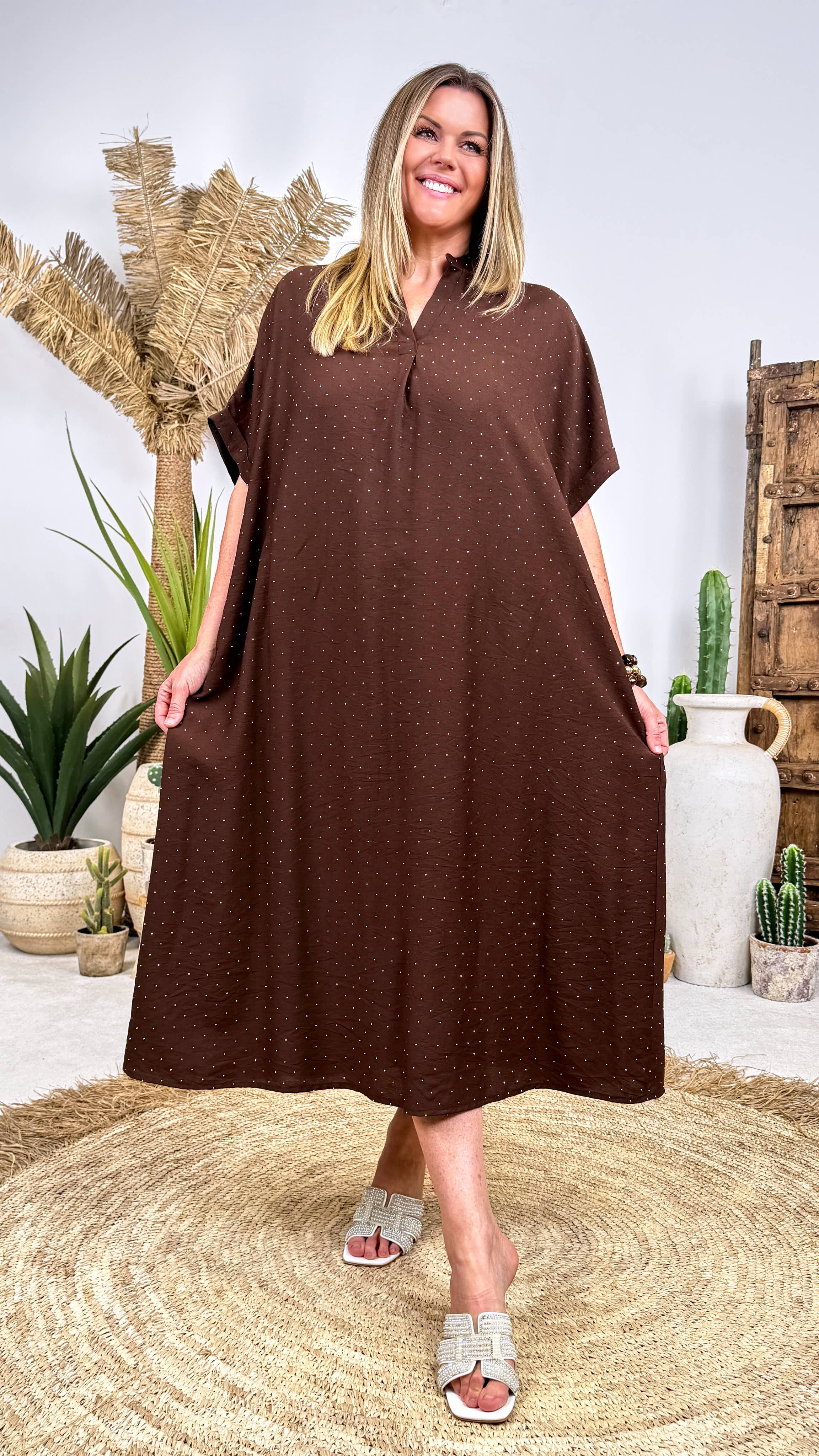 Langes Blusenkleid Diamond Touch *Schoko*