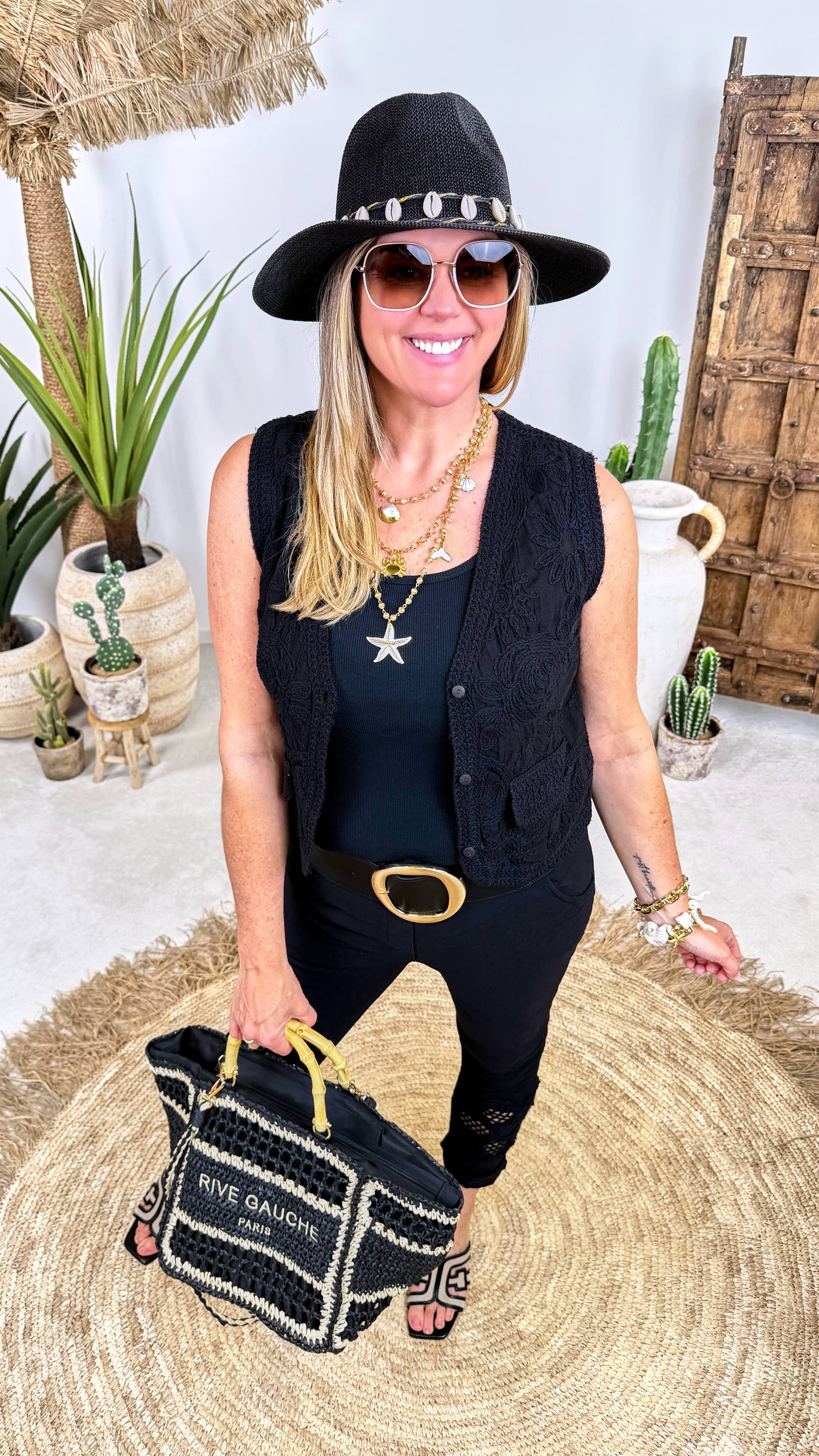 Blusen-Top Boho Crochet *Schwarz*