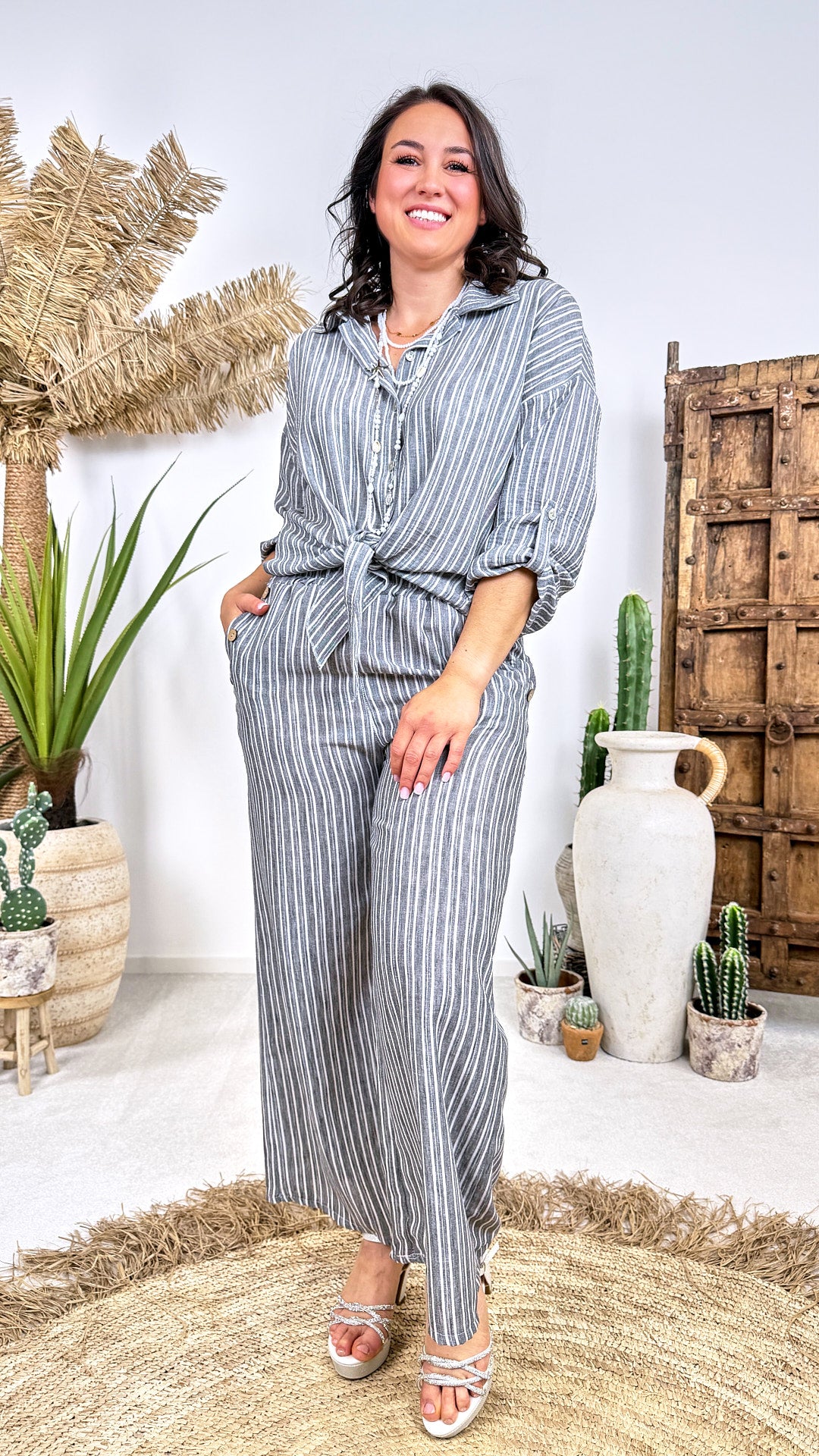 Weite Hose Boho Stripe *Grau*