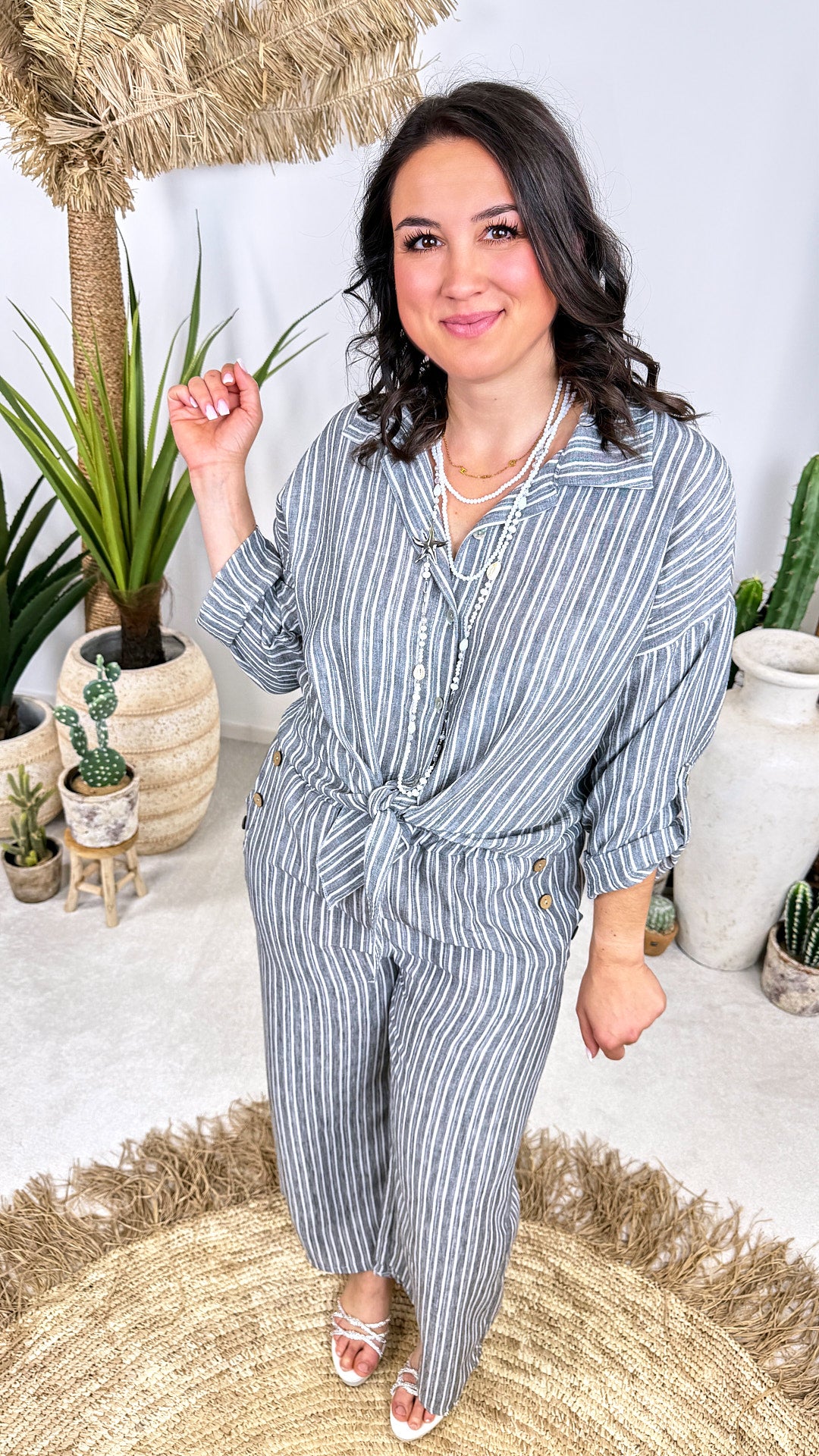 Bluse Boho Stripe *Grau*