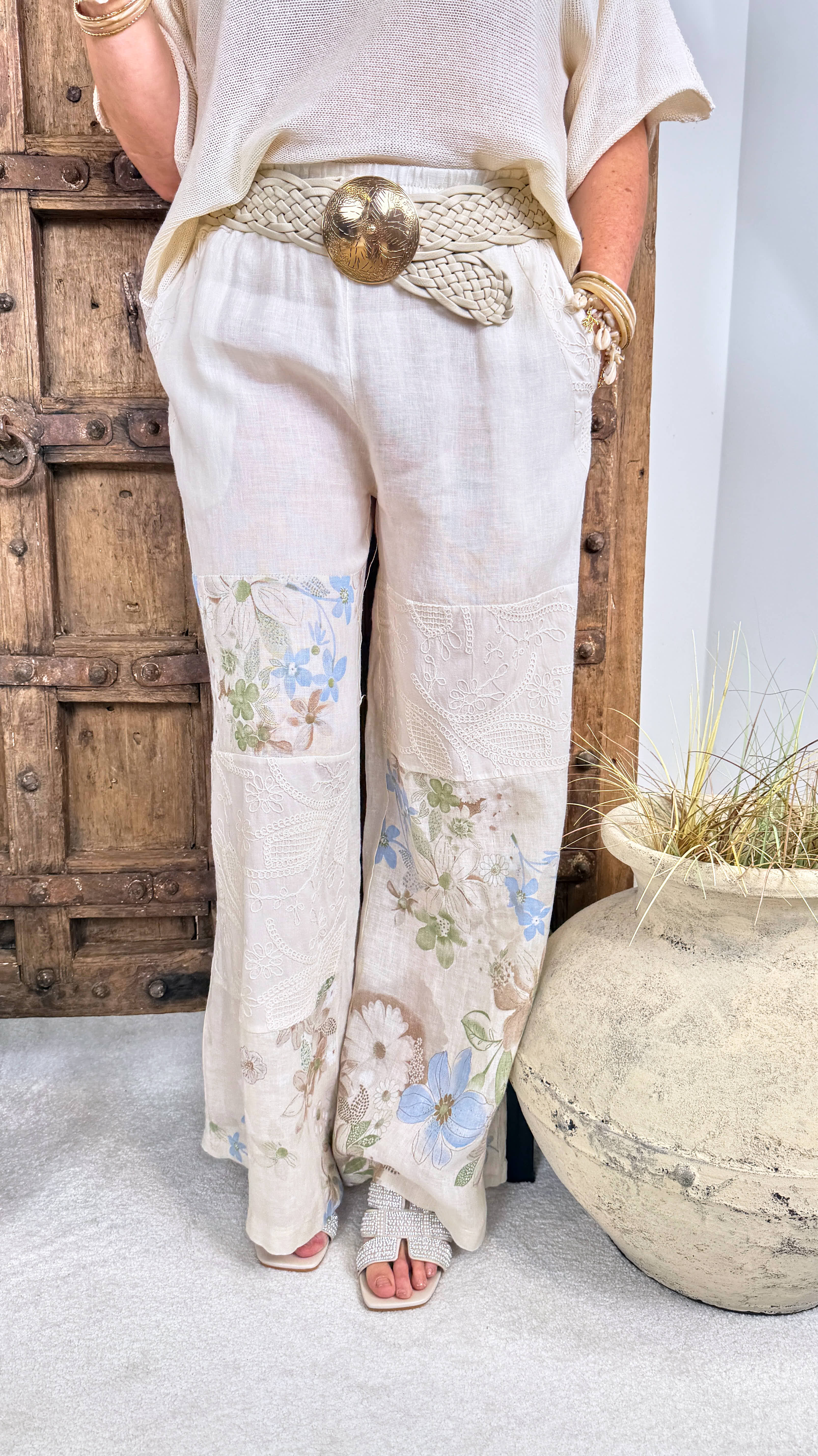 Weite Leinenhose Country Bloom *Creme*