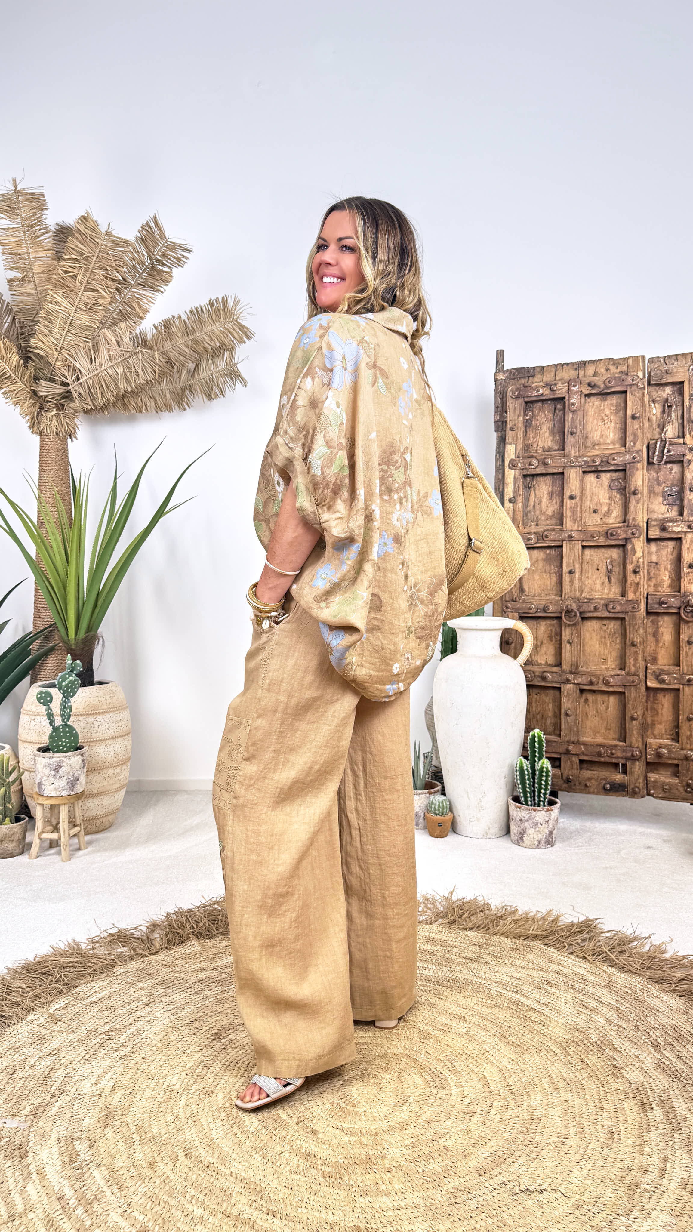 Weite Leinenhose Country Bloom *Camel*