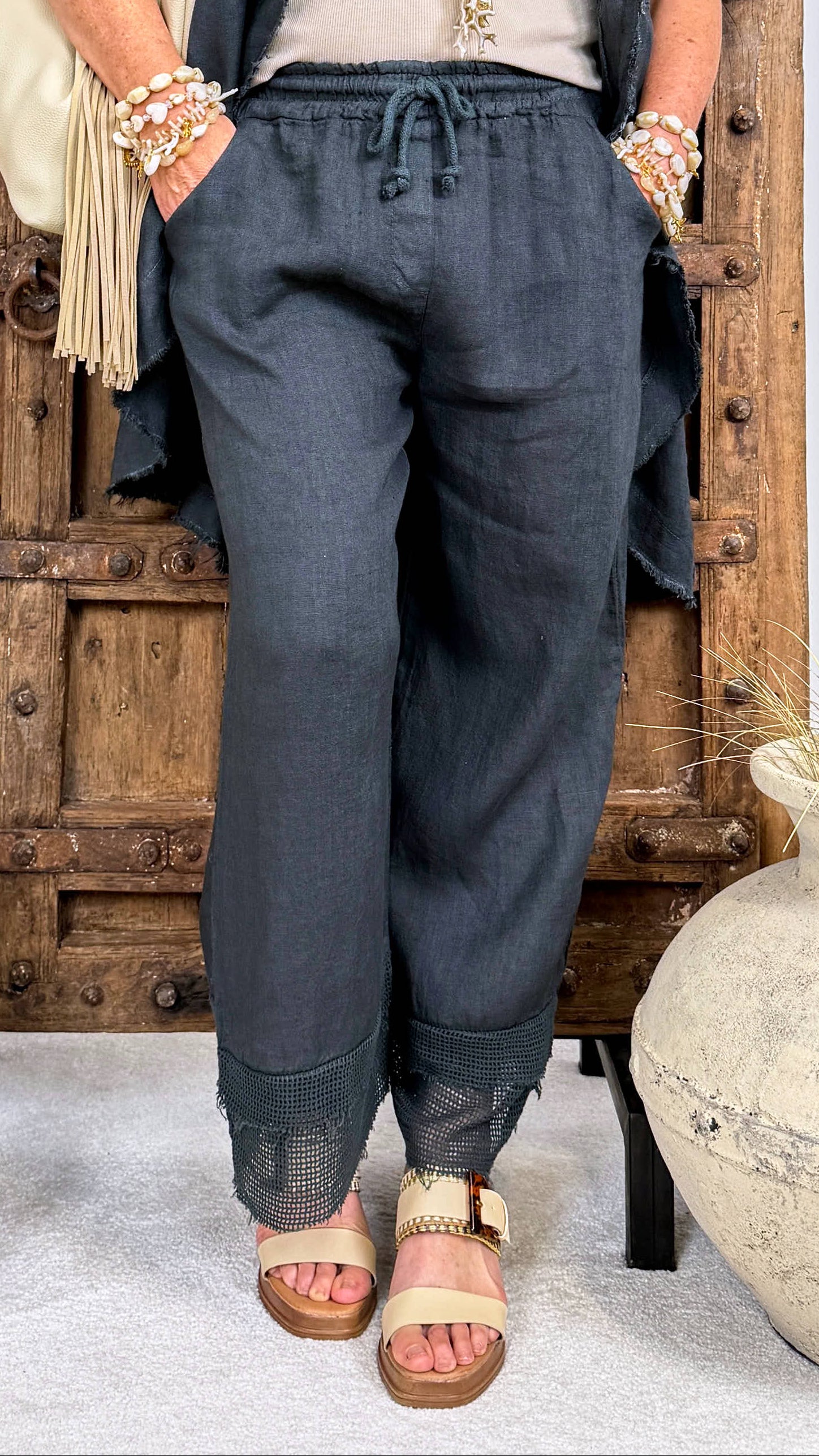 Leinen-Hose Boho Darling *Dunkelgrau* (lieferbar ab 16.6.26)
