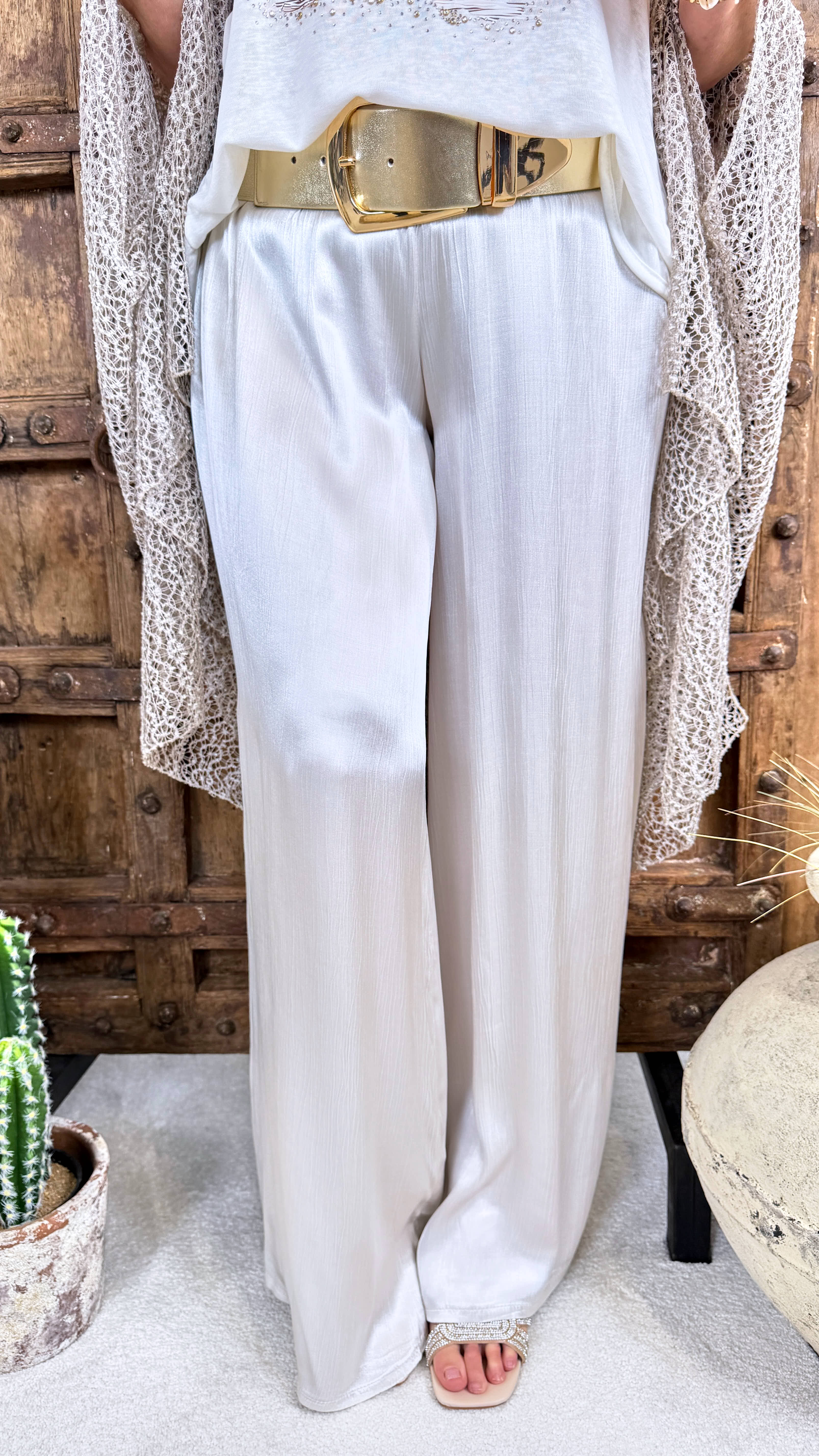 Weite Hose Crush-Plissee *Creme*