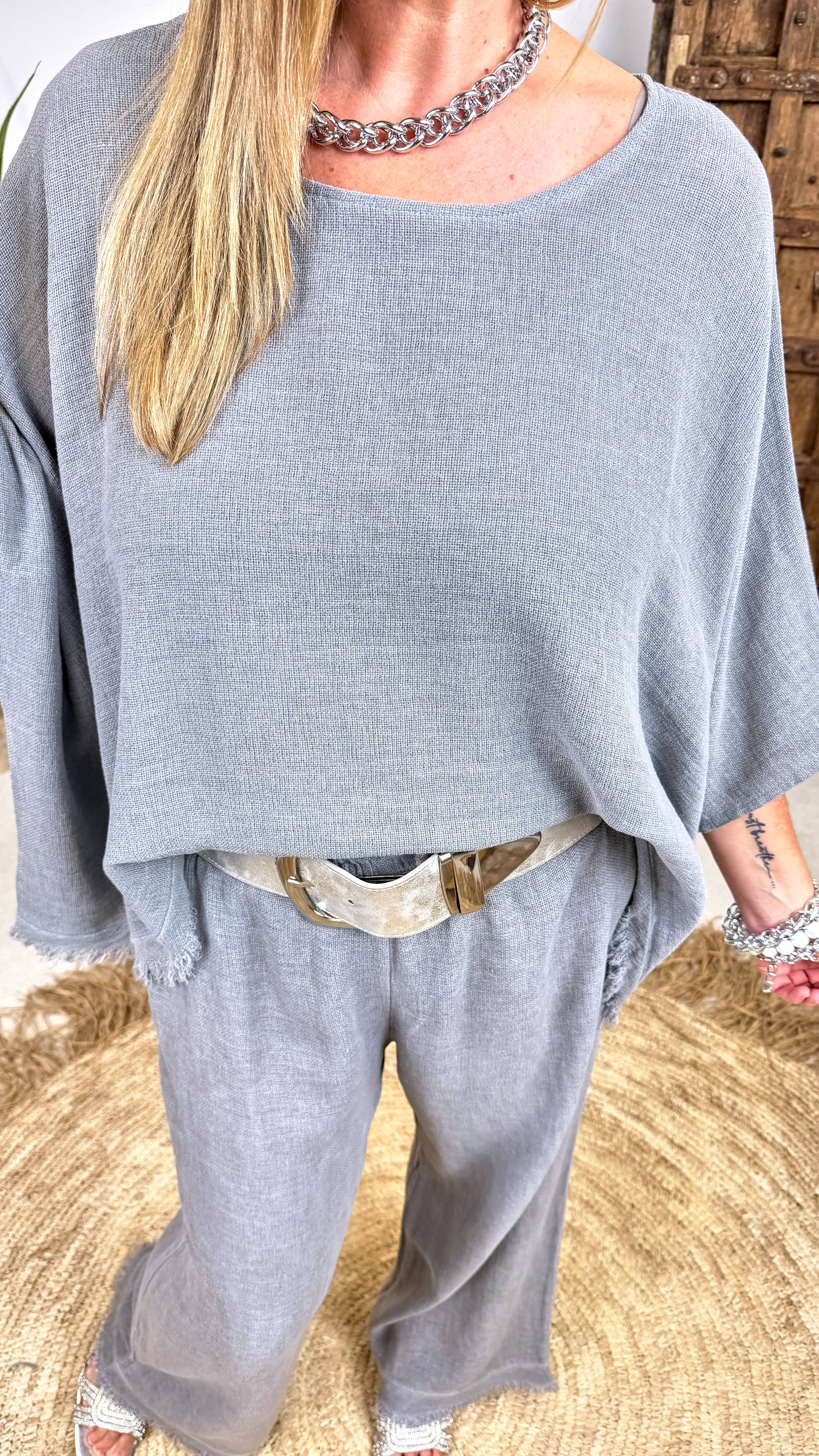 Leinen Shirt Summer Fringe *Grau*