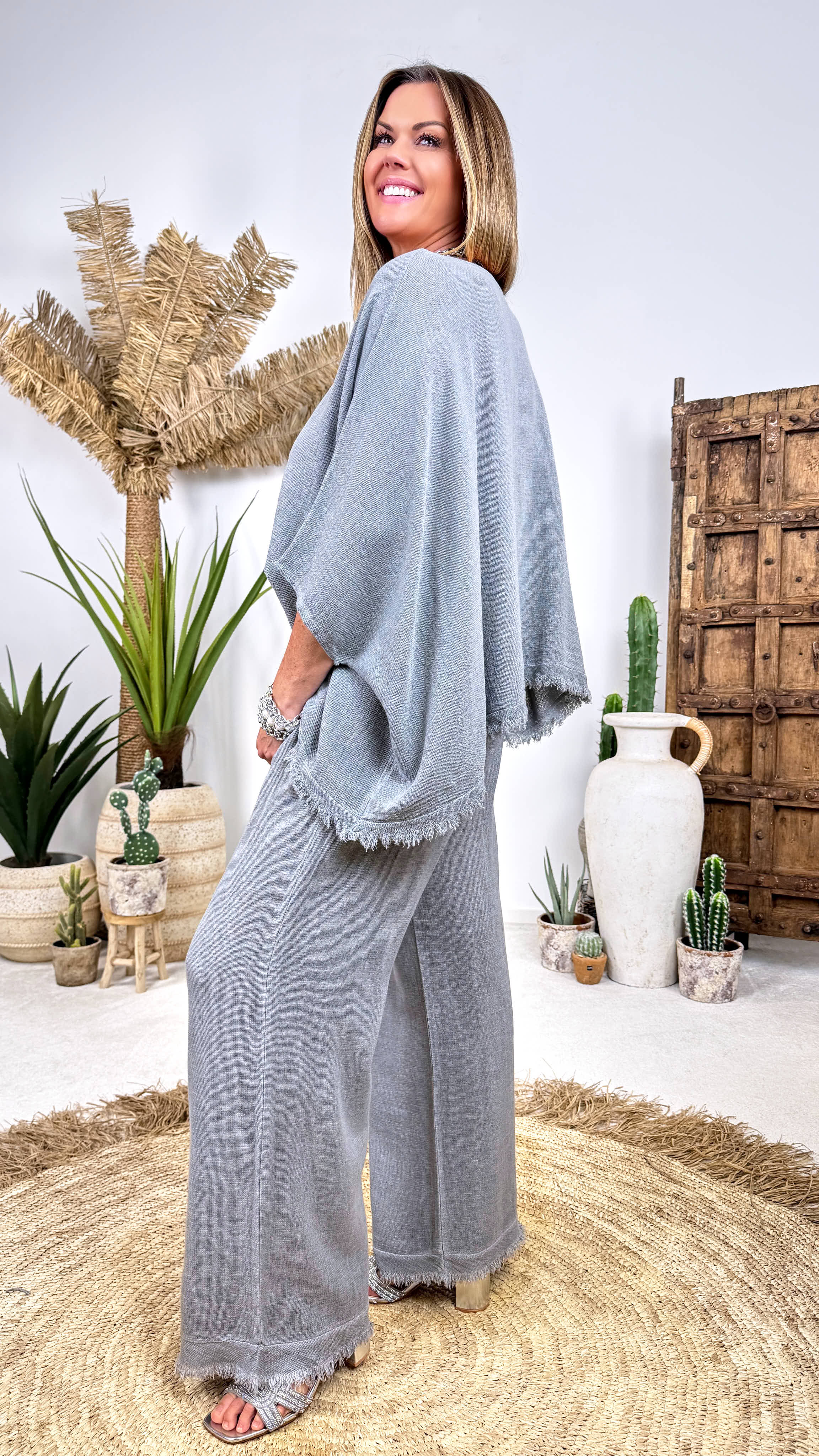 Weite Leinenhose Easy Sand *Grau*
