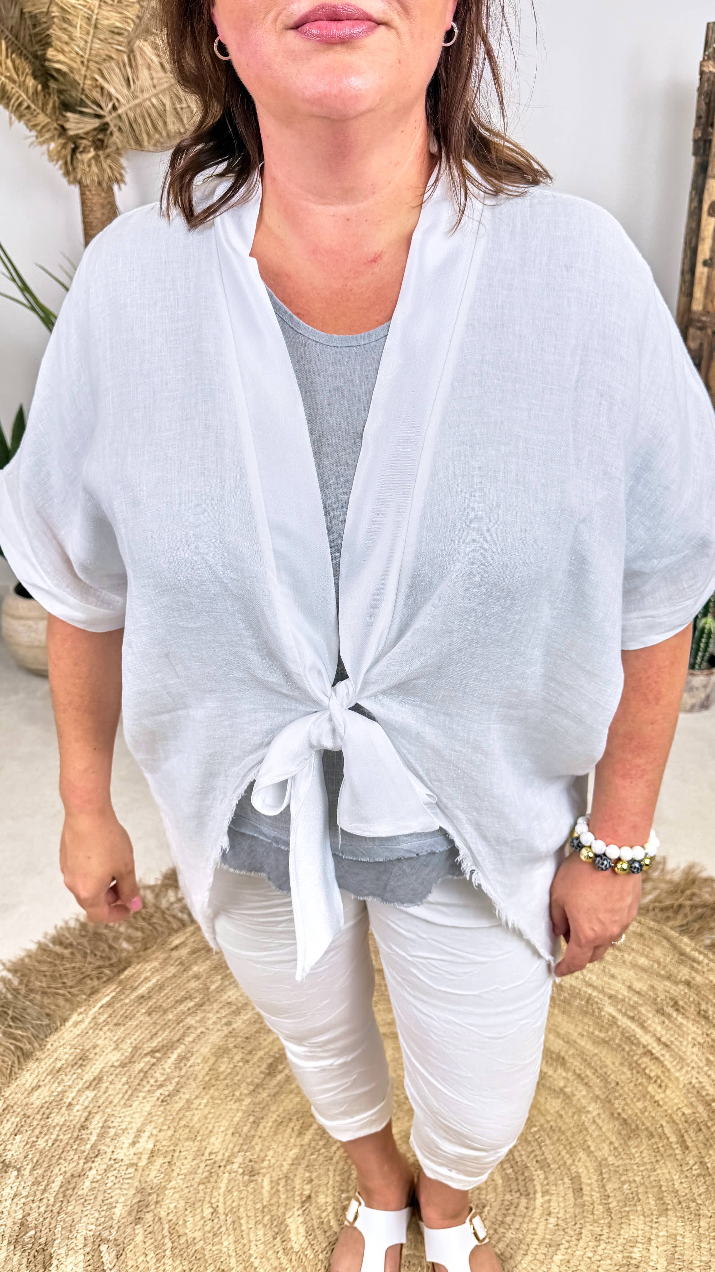 Leinen Cardigan Soft Knot *Weiß*