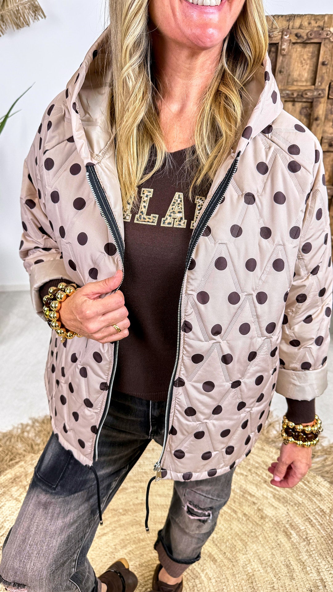 Dünne Steppjacke Polkabeat *Beige*