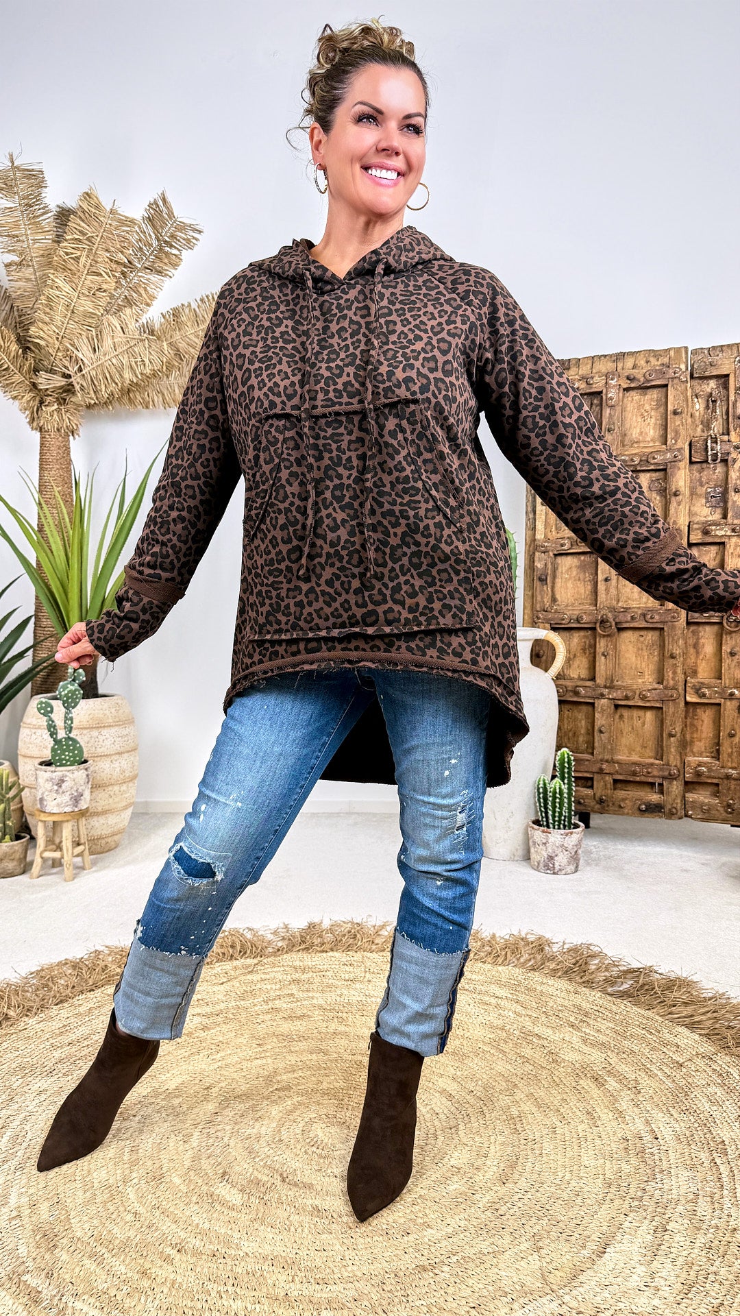 Long-Hoodie Tambour *Leo/Schoko*
