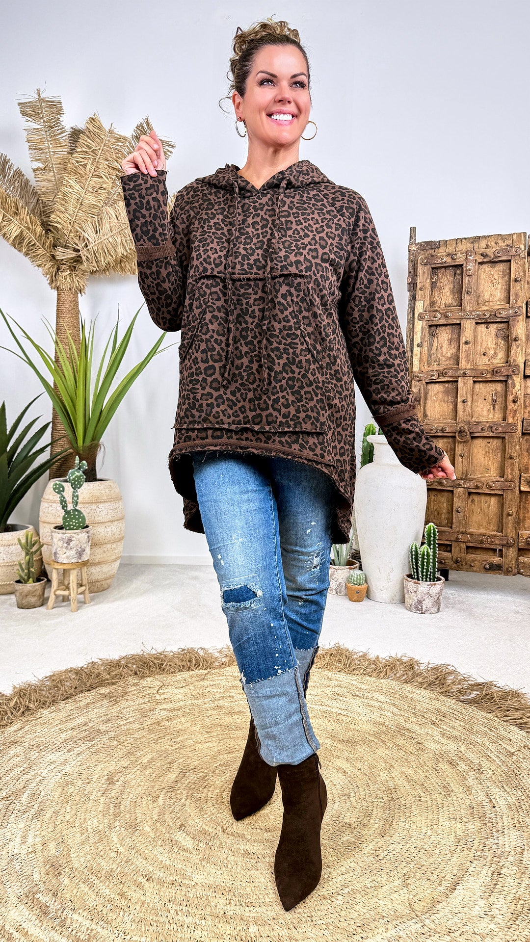 Long-Hoodie Tambour *Leo/Schoko*