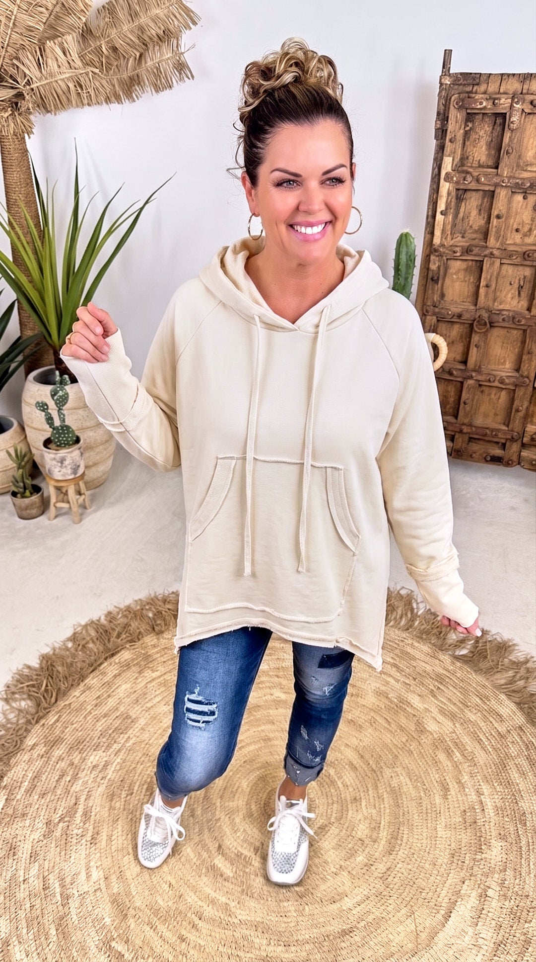 Long-Hoodie Tambour *Creme*