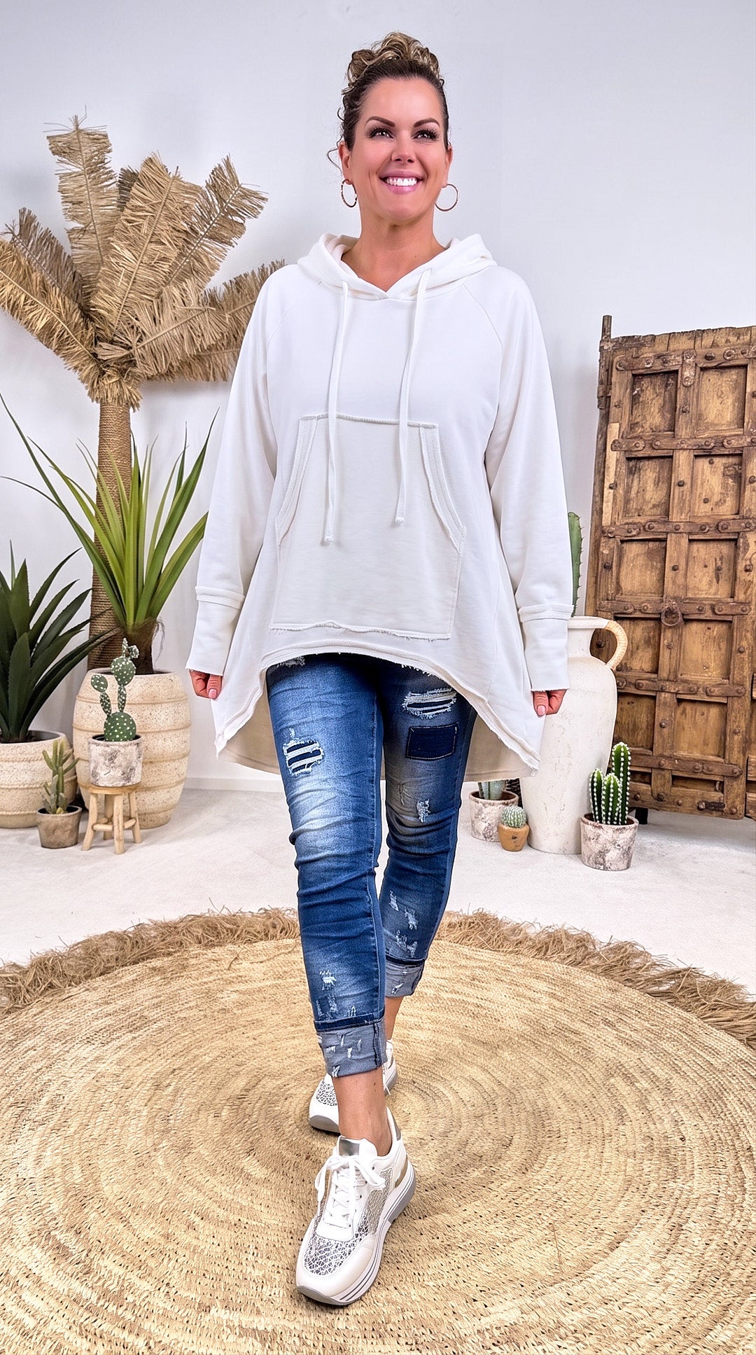 Long-Hoodie Tambour *Weiß*