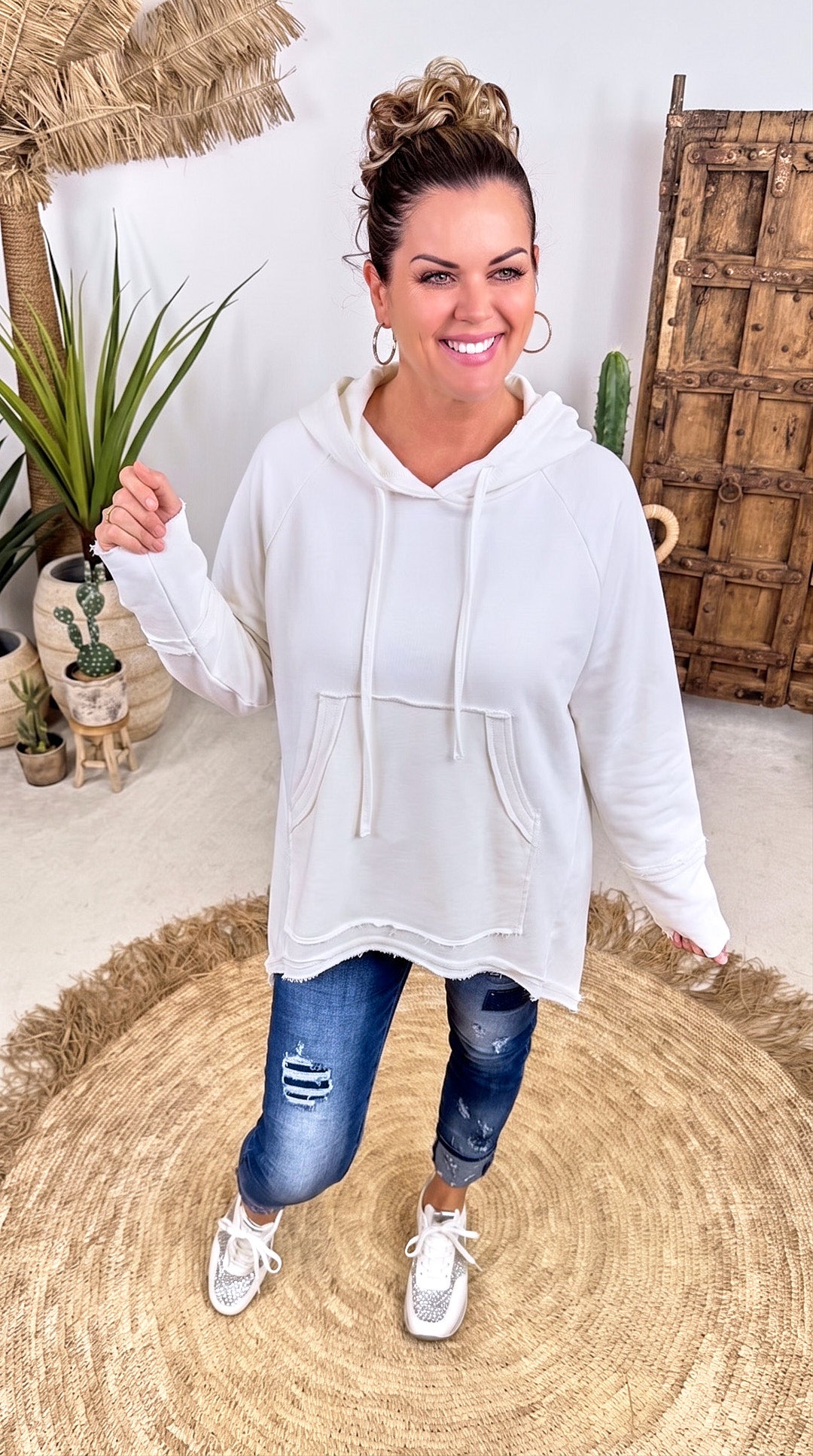Long-Hoodie Tambour *Weiß*