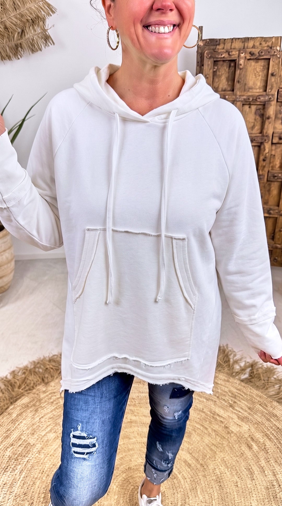 Long-Hoodie Tambour *Weiß*
