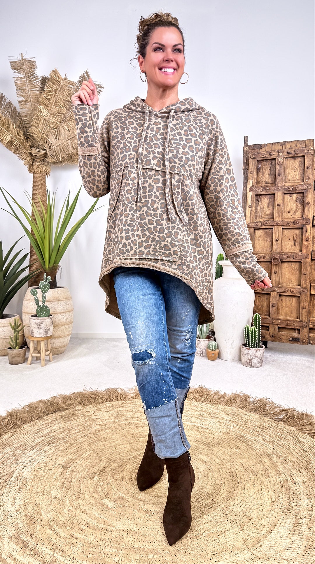 Long-Hoodie Tambour *Leo/Beige*