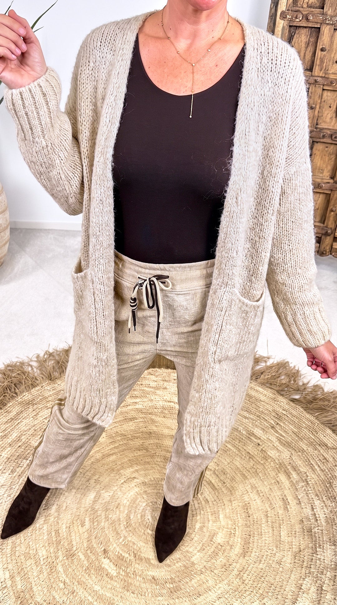 Lange Strickjacke Brúnn *Beige*
