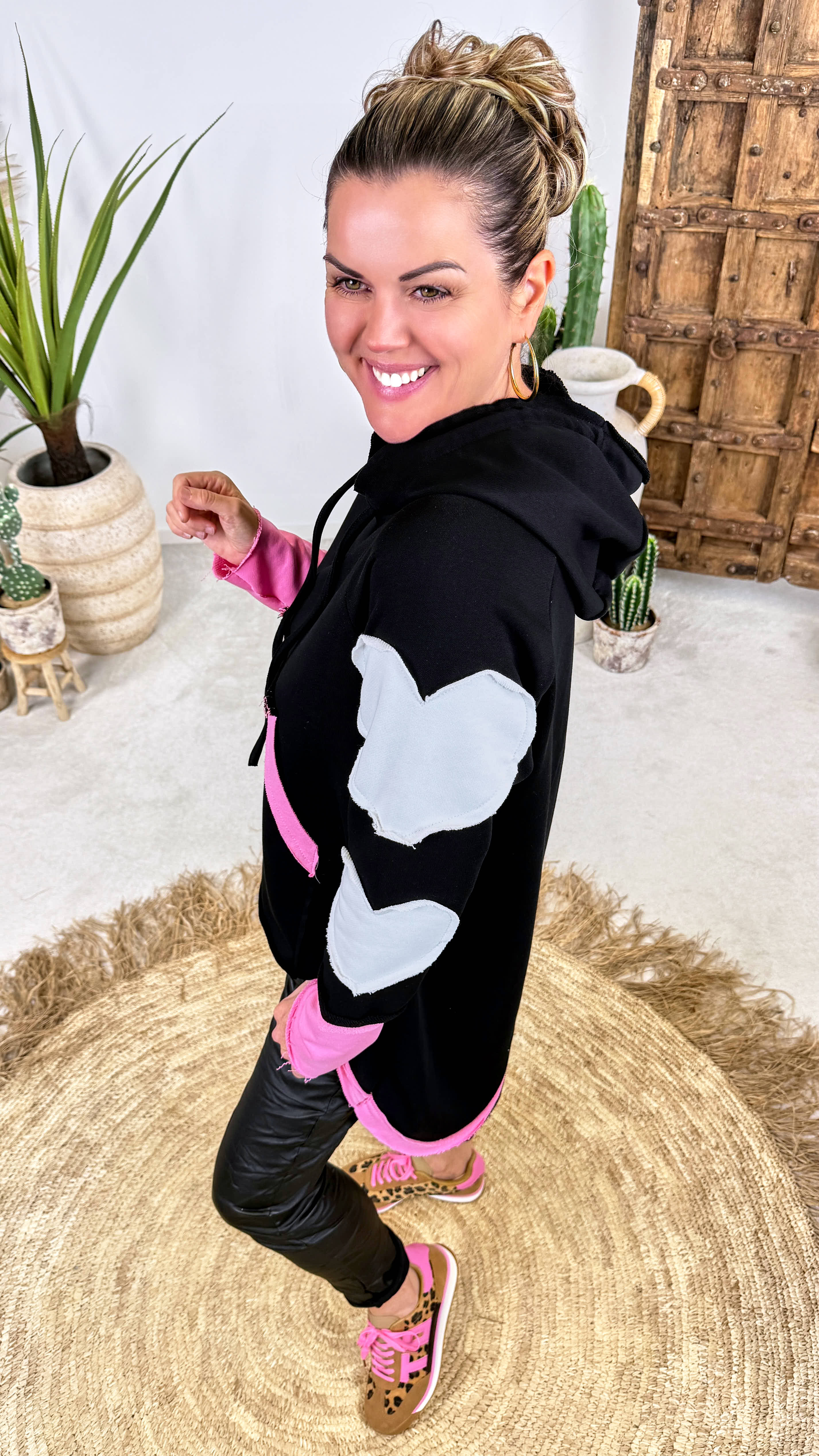 Long-Hoodie Patchwork Soul *Schwarz*