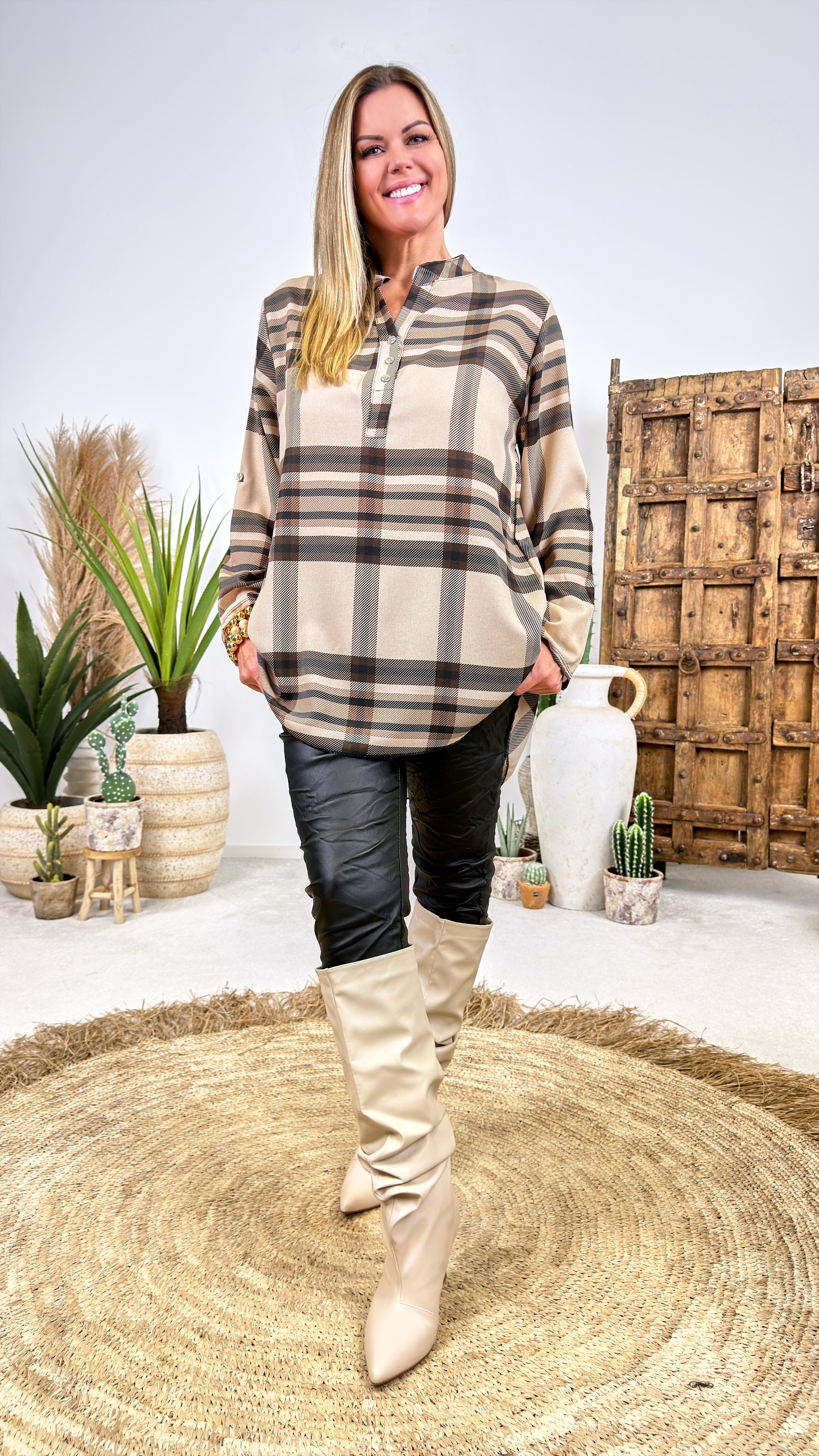 Blusenshirt Classic Plaid *Beige* (lieferbar ab 28.8.26)