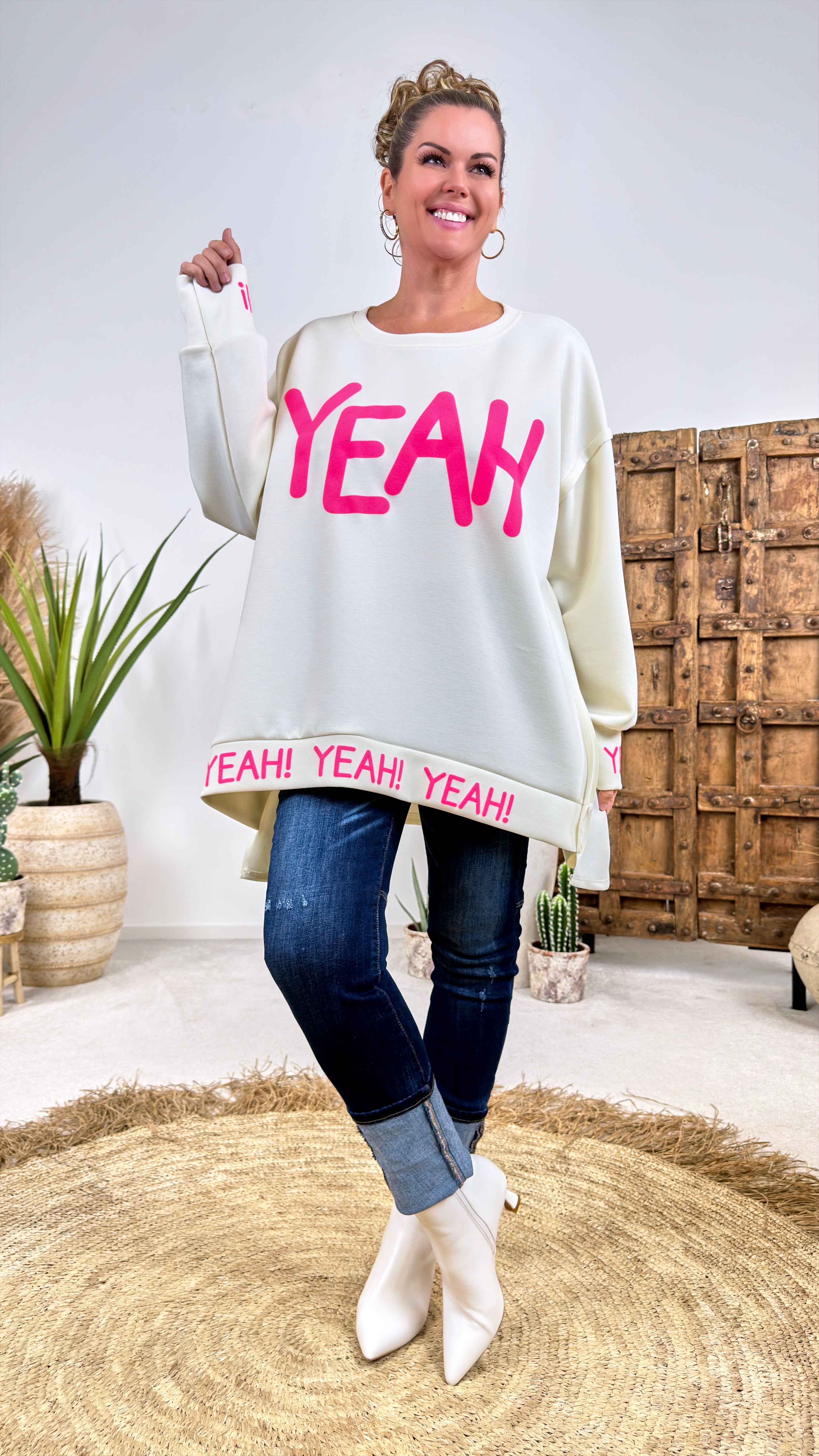 Oversized Sweatshirt Yeah *Weiß*