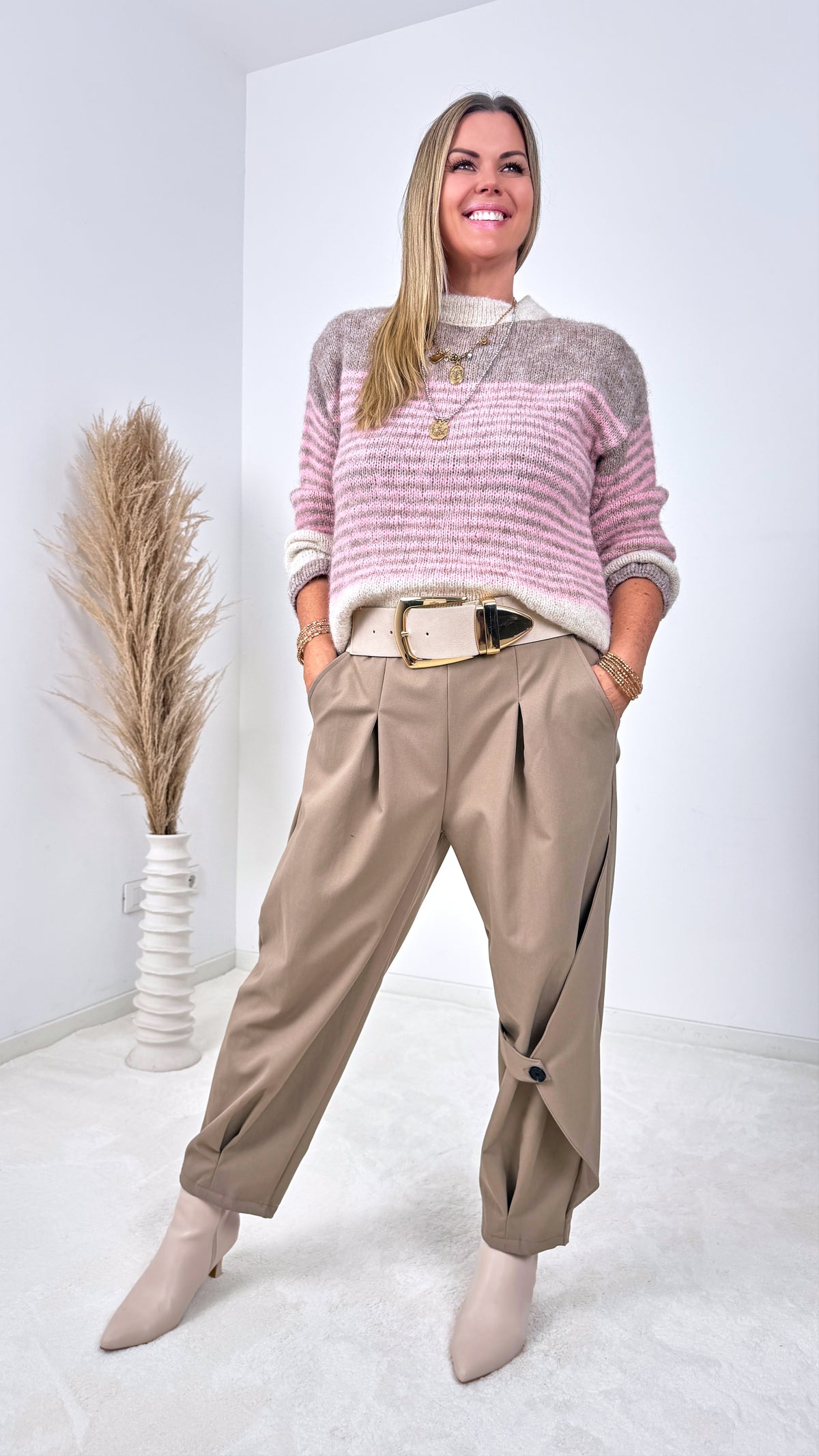 Strickpullover Estelune *Taupe/Rosa*
