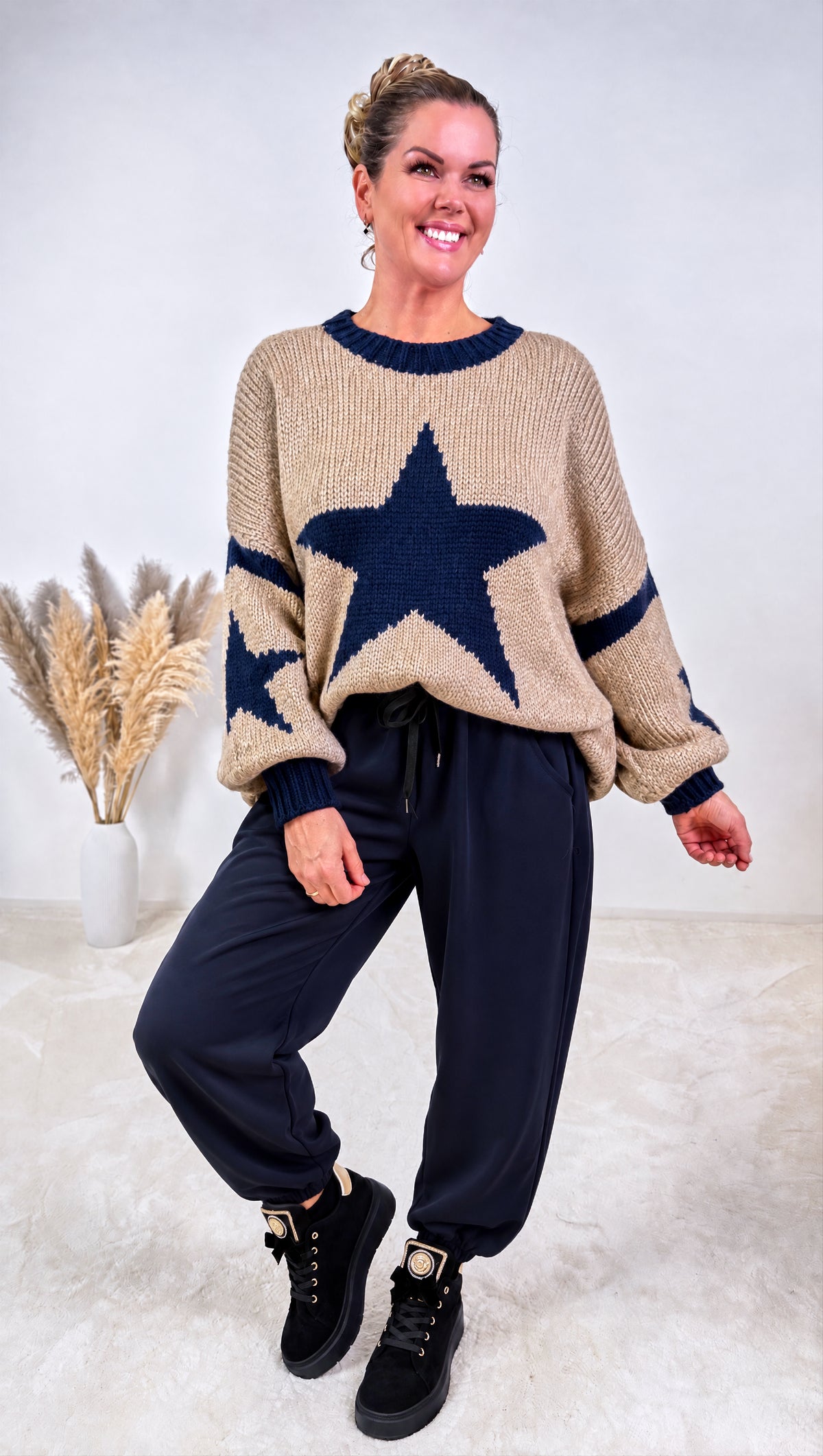 Strickpulllover Fenna *Camel/Dunkelblau*