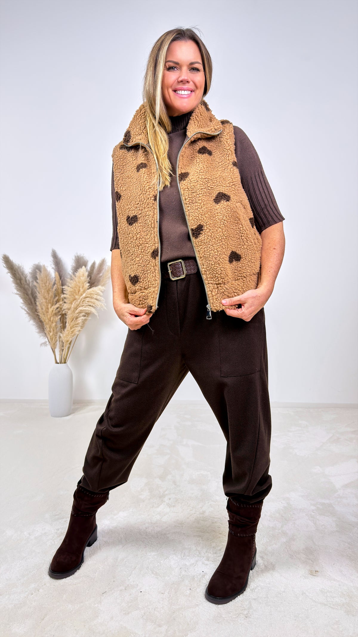 Teddy Weste Sherpa Heart *Camel*