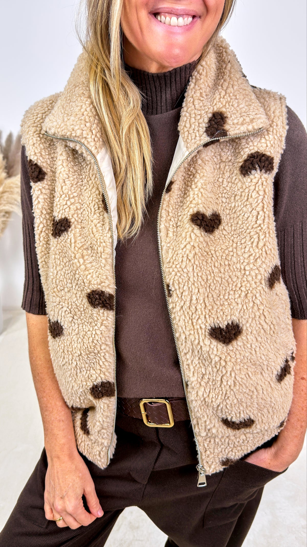 Teddy Weste Sherpa Heart *Beige*