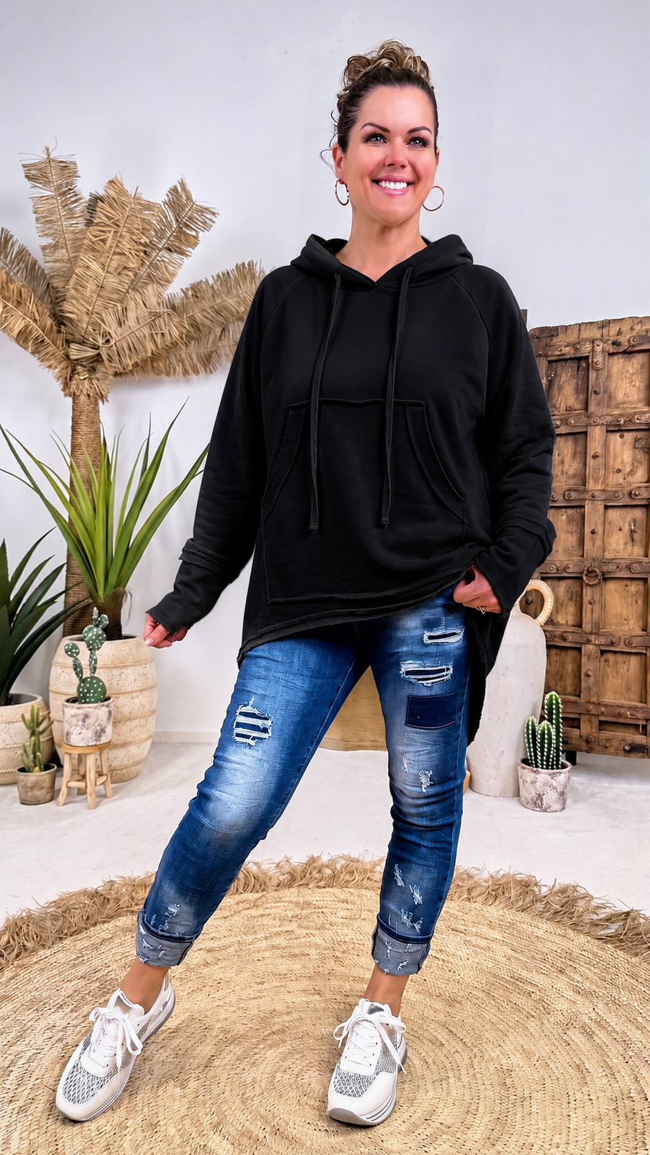 Long-Hoodie Tambour *Schwarz*