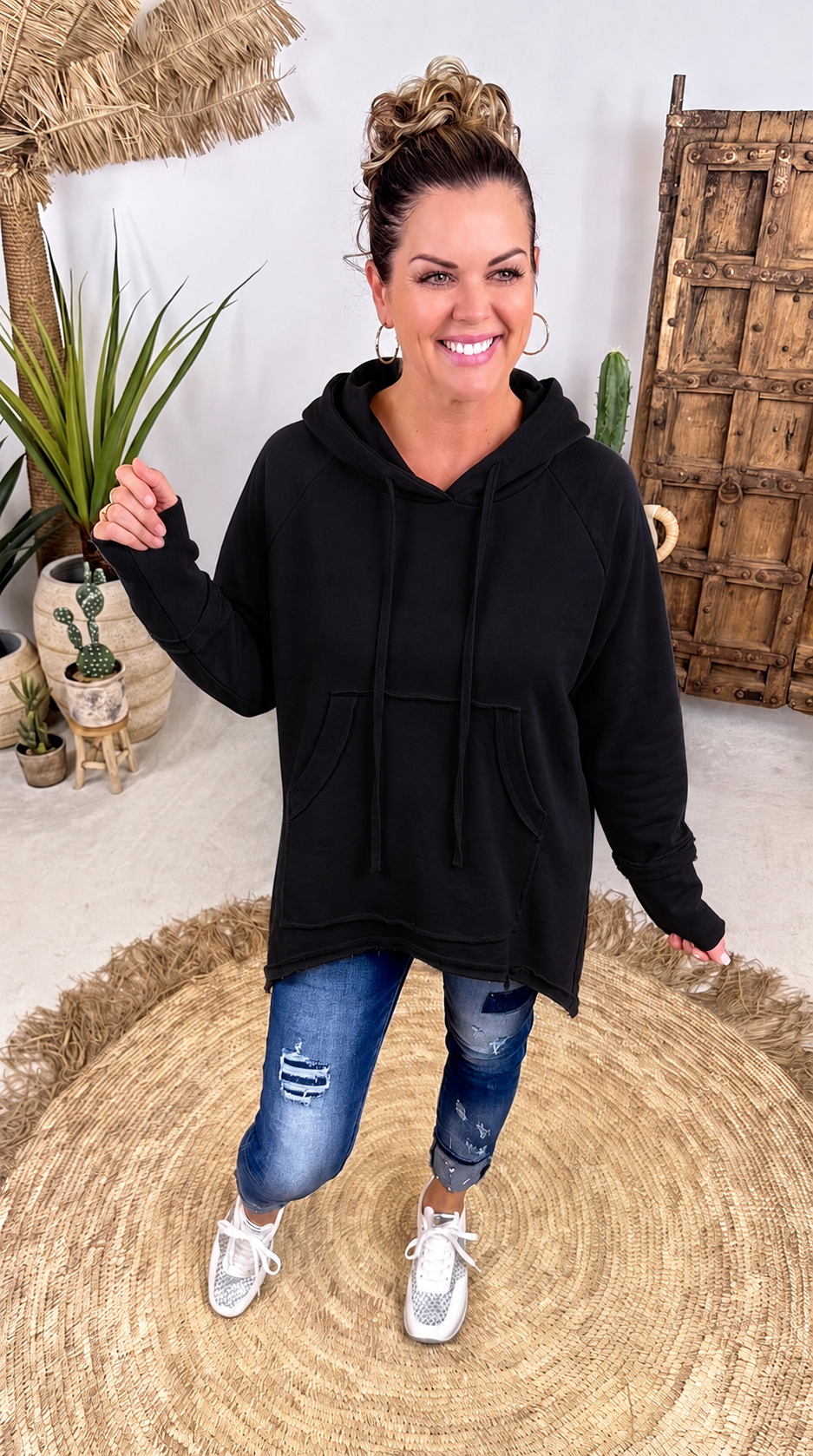 Long-Hoodie Tambour *Schwarz*