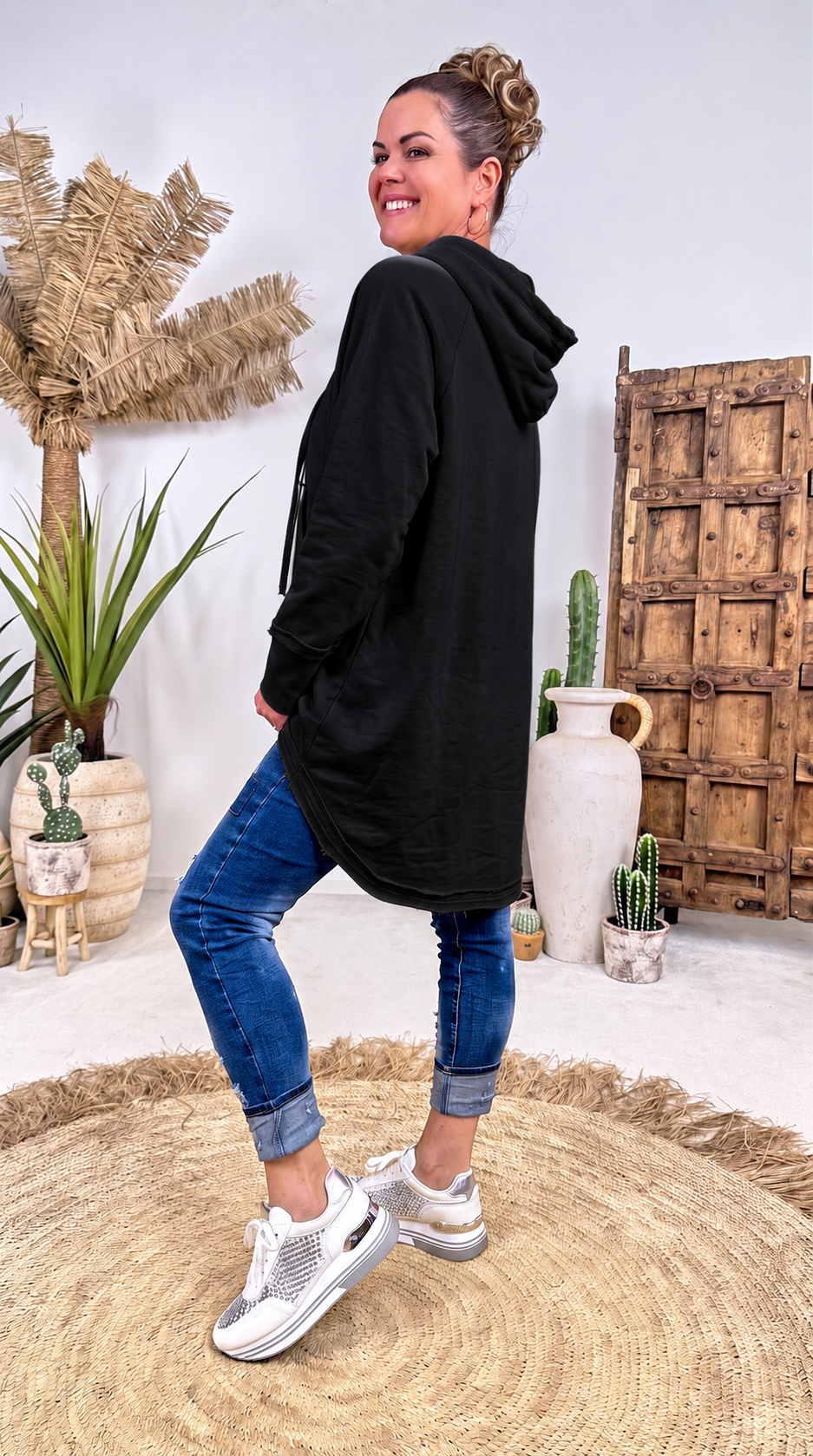 Long-Hoodie Tambour *Schwarz*
