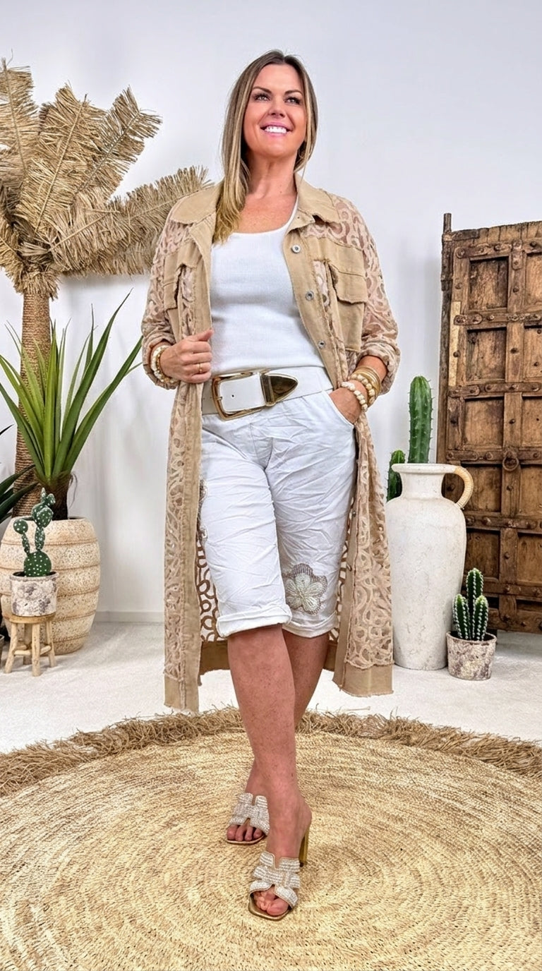 Lange Spitzenjacke Love Datail *Camel*