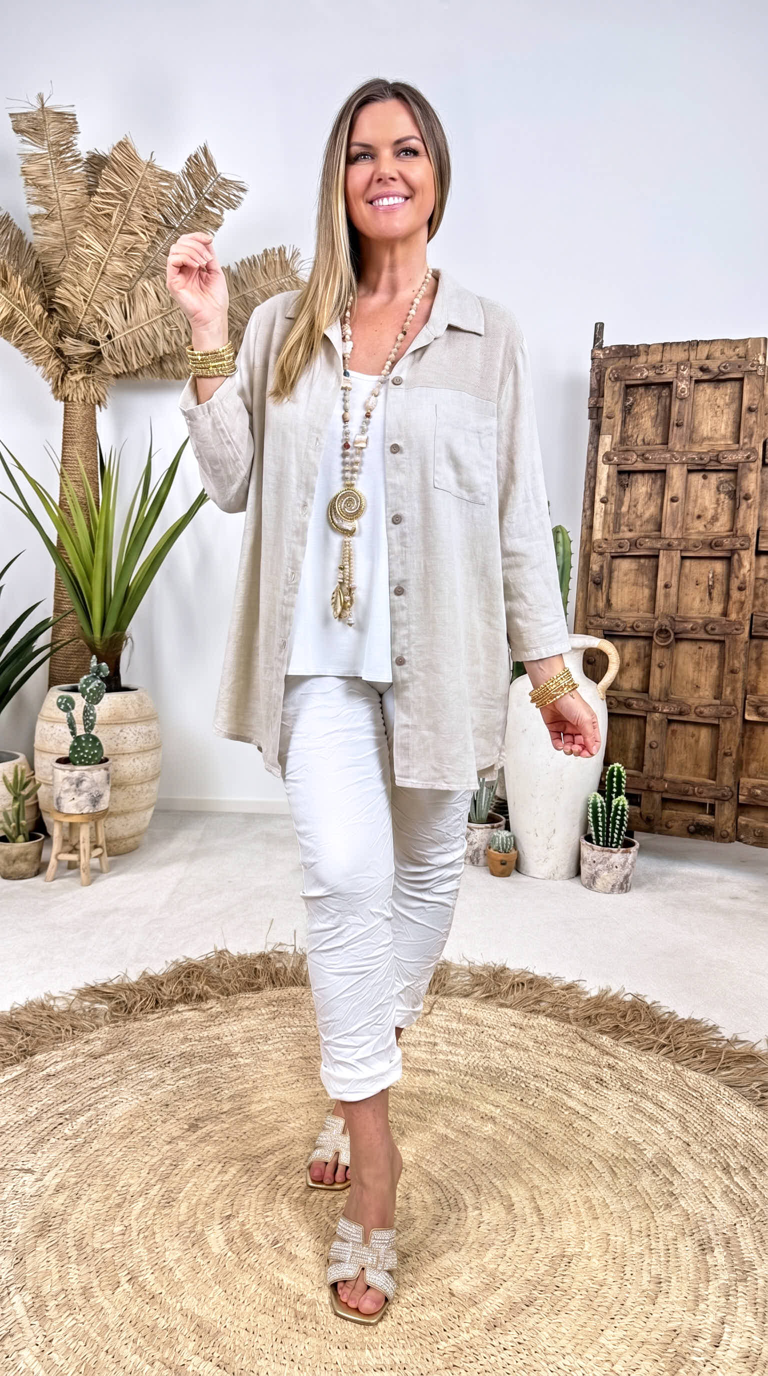 Leinen-Bluse Chic Summer *Beige*