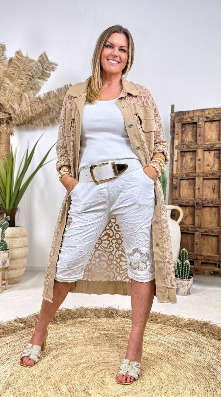 Lange Spitzenjacke Love Datail *Camel*