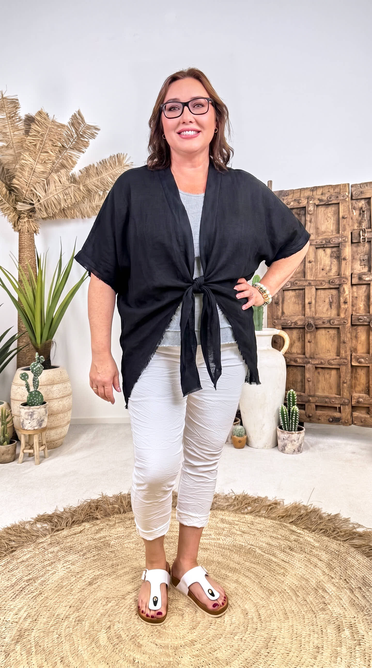 Leinen Cardigan Soft Knot *Schwarz*