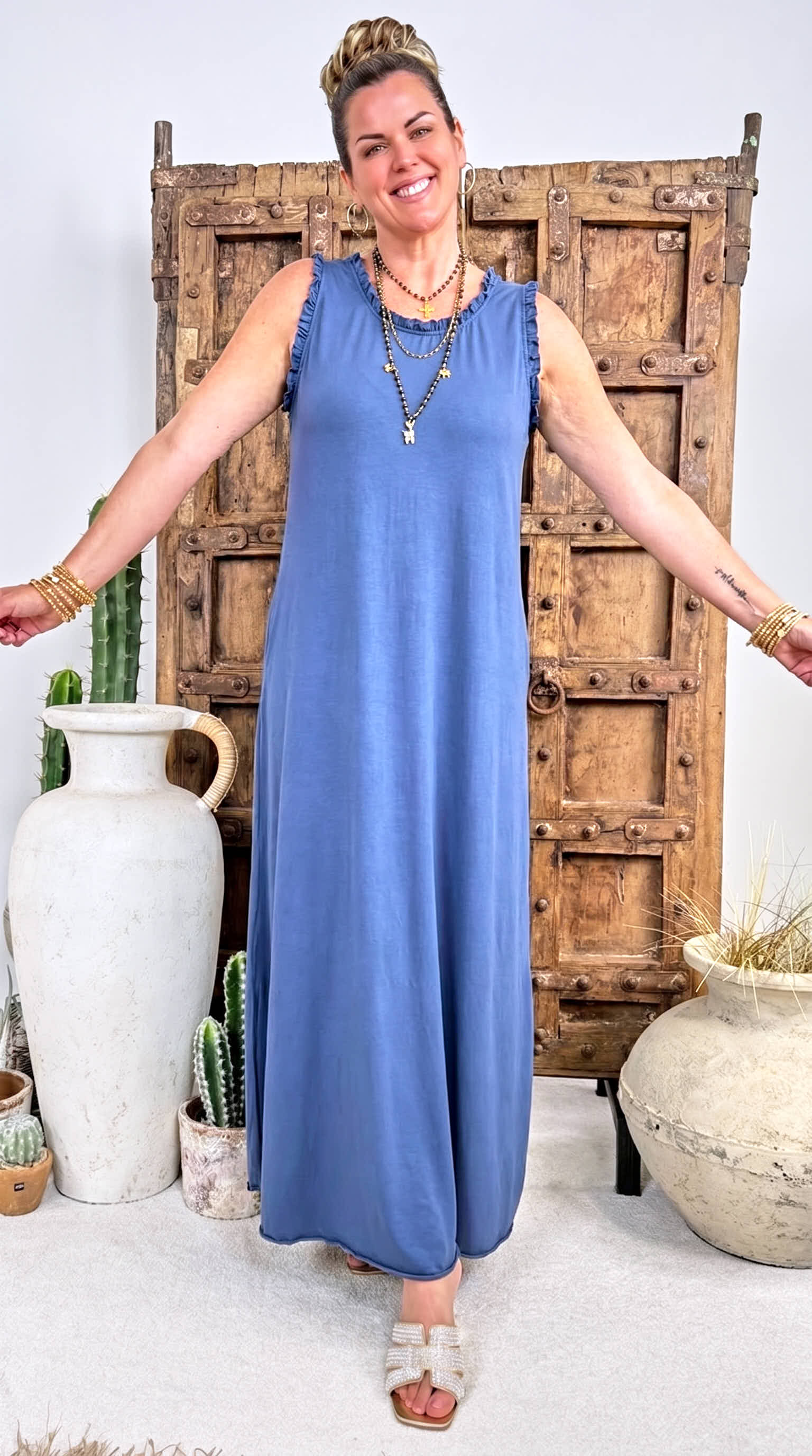Langes Kleid Aurora Ruffle *Jeansblau*