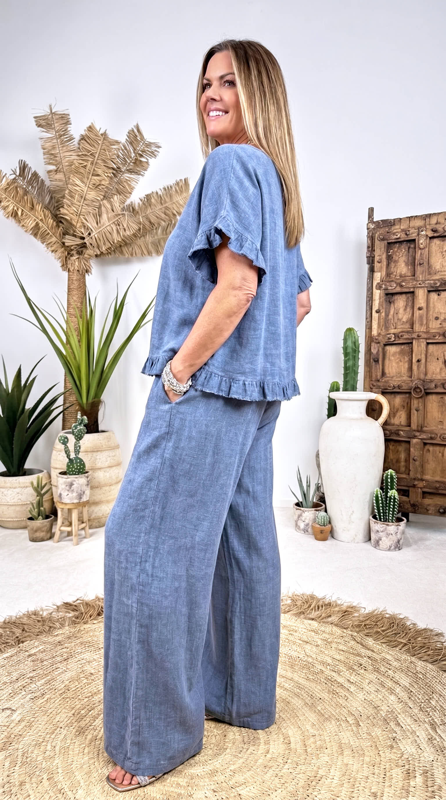 Leinen-Blusenshirt Everyday Softness *Jeansblau*