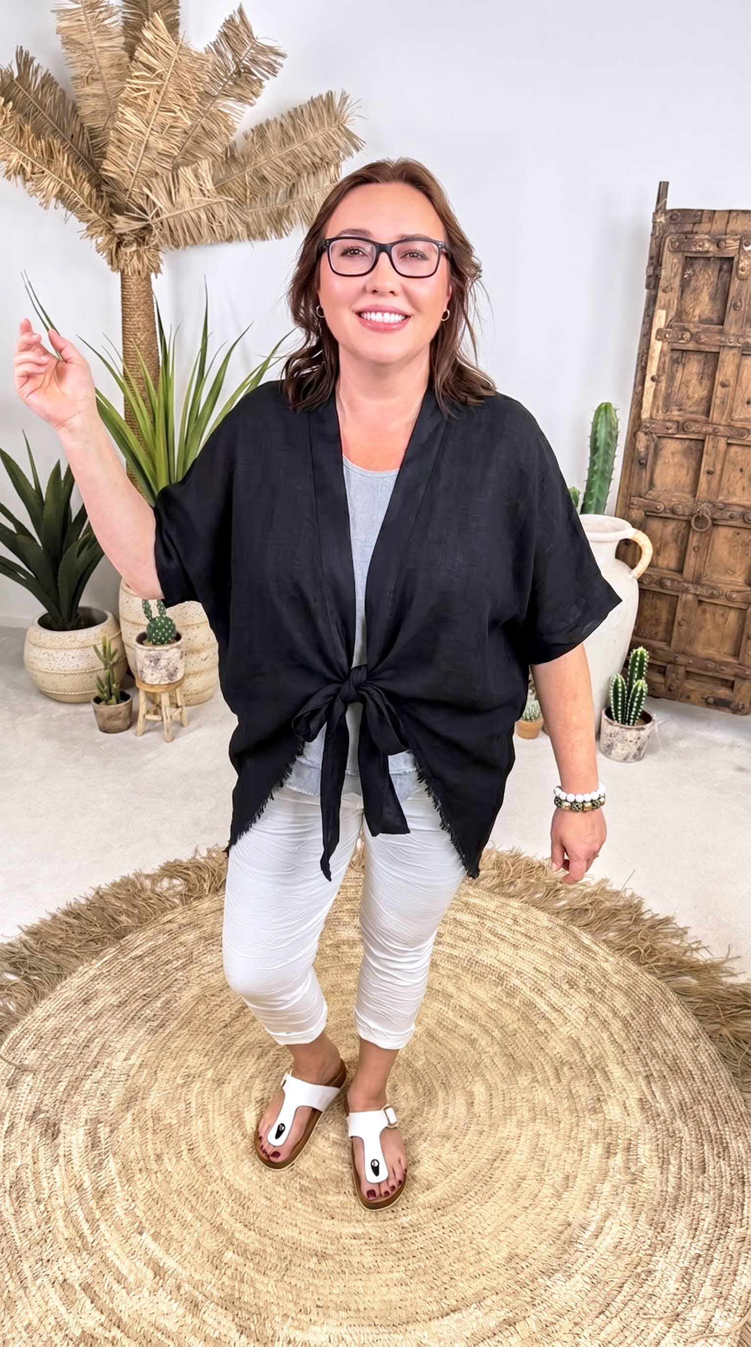 Leinen Cardigan Soft Knot *Schwarz*