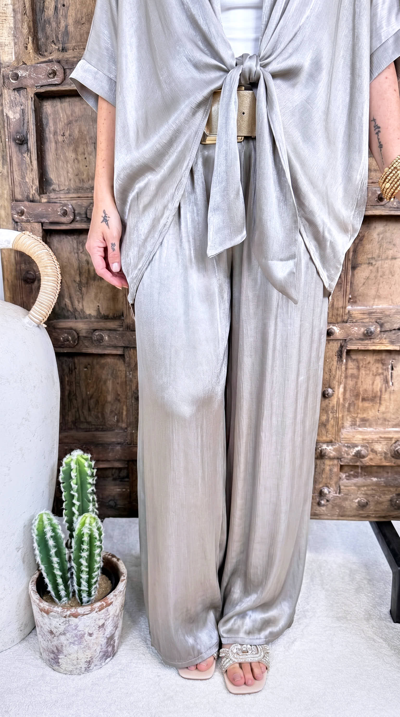 Weite Hose Crush-Plissee *Grau*
