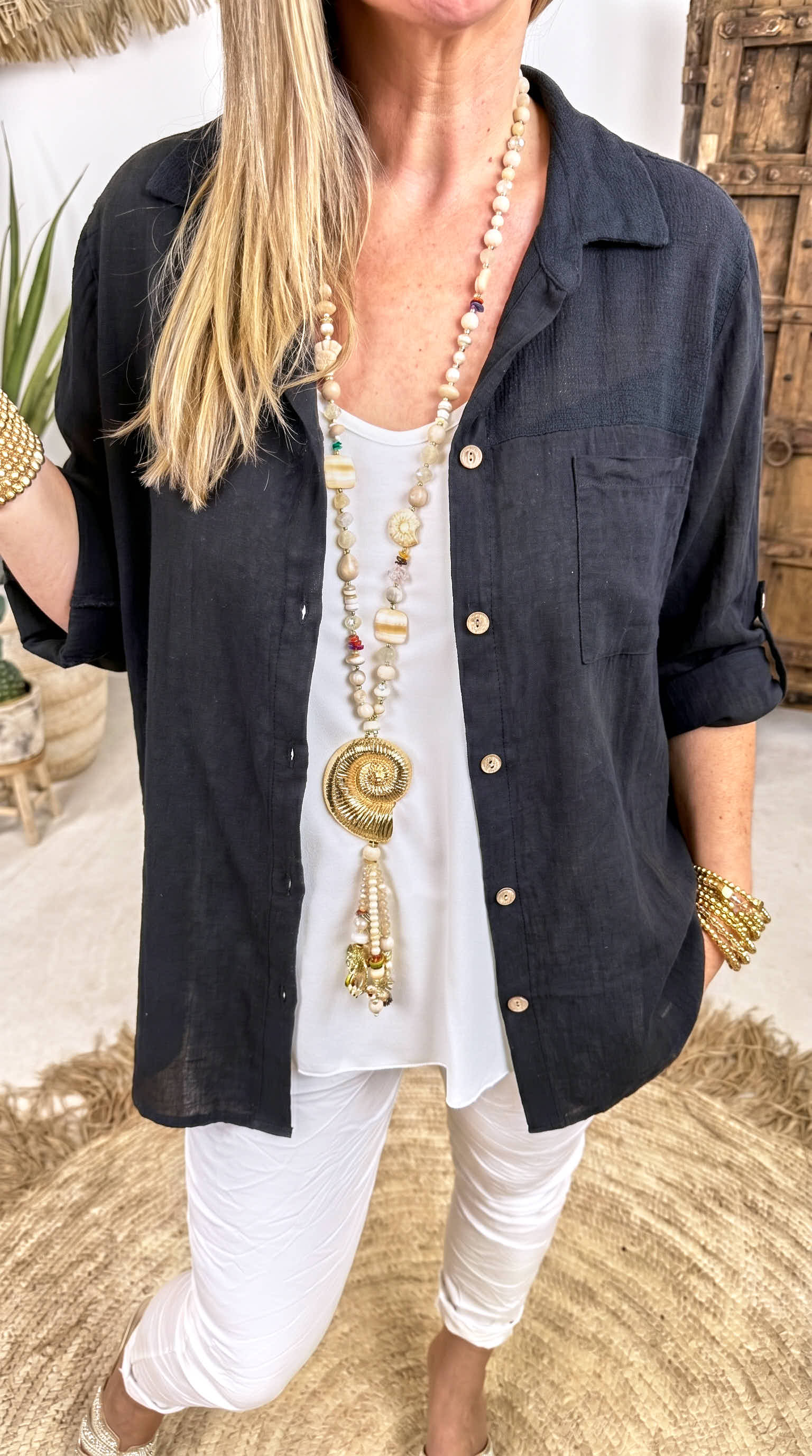 Leinen-Bluse Chic Summer *Schwarz*