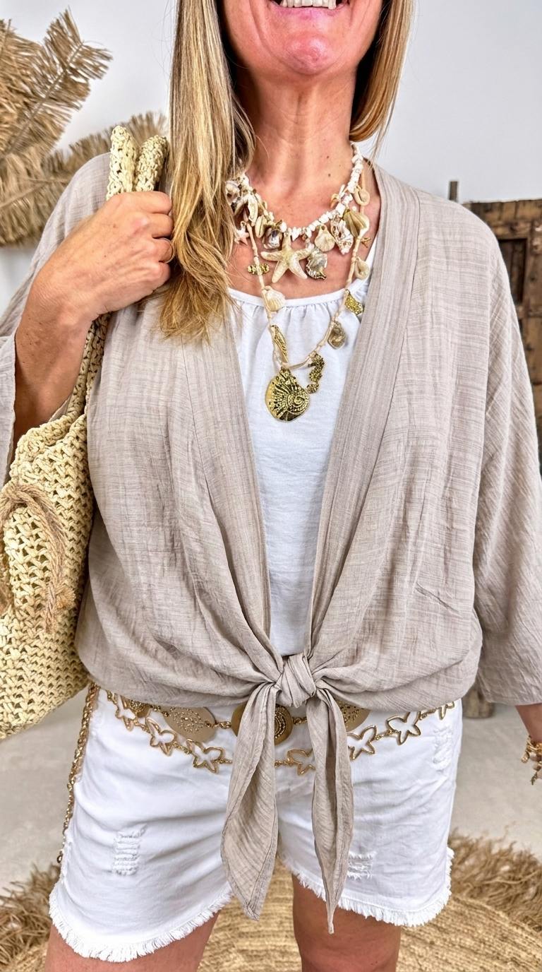 Leichter Cardigan Minimal Boho *Taupe*