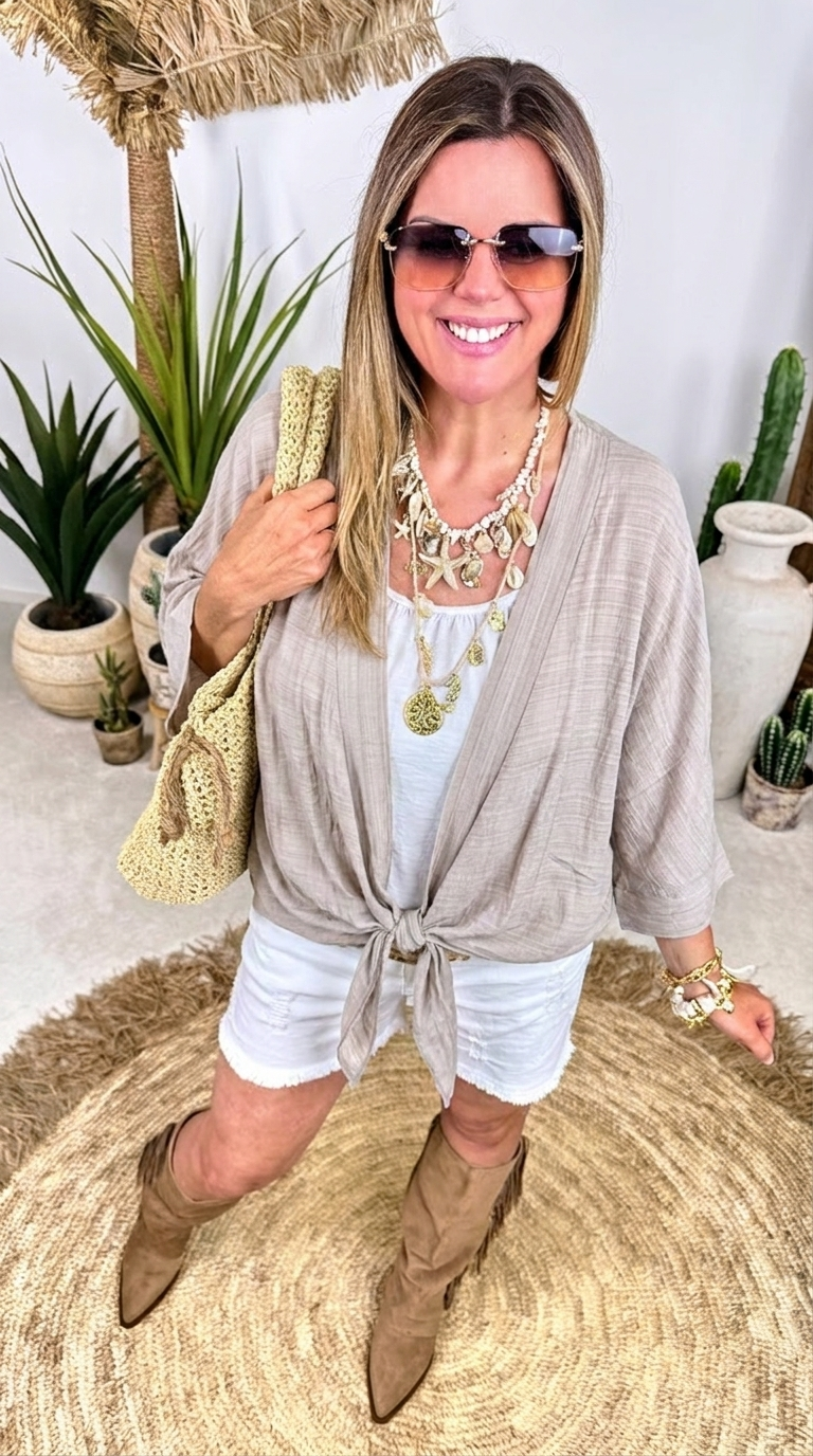 Leichter Cardigan Minimal Boho *Taupe*