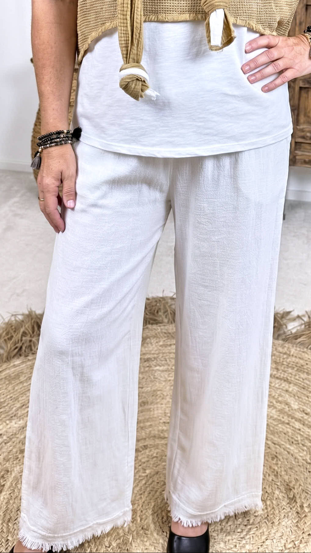 Weite Leinenhose Easy Sand *Weiß*