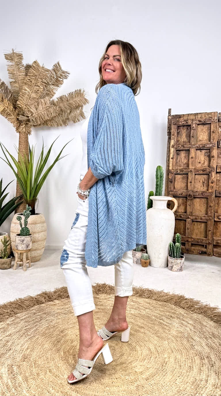 Netz Strickjacke Golden Hour *Hellblau*